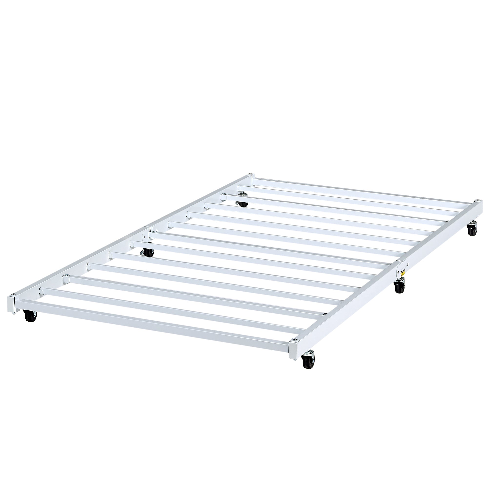 Vecelo LOE-YT-Q07-WHITE Trundle Bed Frame Rollers Metal Mattress Foundation Under Daybed Slat Support
