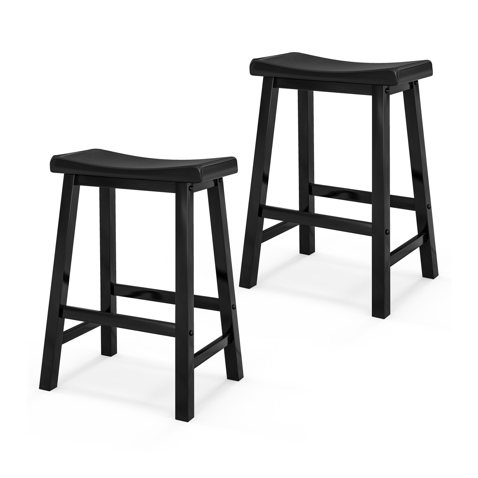 Slickblue D-CO-KB87801VJ Set of 2 Counter-Height Bar Stools 24 inch Saddle Seat Backless Rubber Wood Legs for Kitchen Island or Home Bar- Black