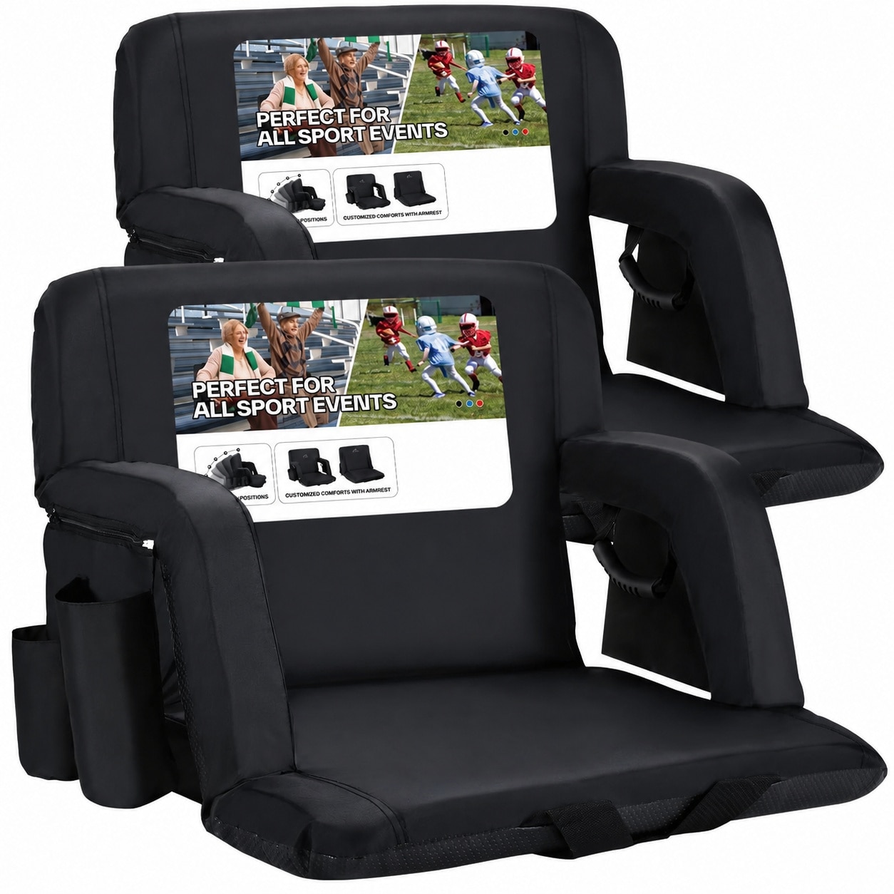 CYIKE  Stadium Seats with Back Support 2 5 Thick Comfy Cushion 6 Adjustable Angle Bleacher Seat with Armrest 2 Large Pockets 2 Cup Holders