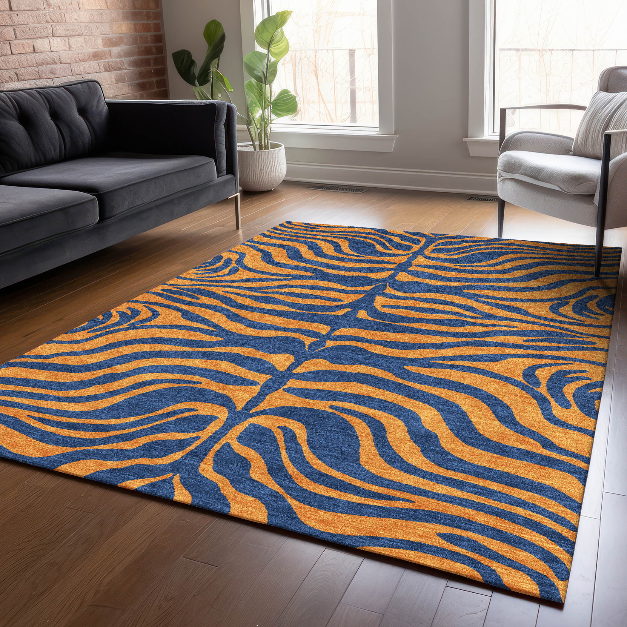 Addison Rugs ACN1043NA3X5 Chantille ACN1043NA 3 x 5 (ft) Polyester Navy Rectangular Indoor/Outdoor Geometric Machine washable Area rug