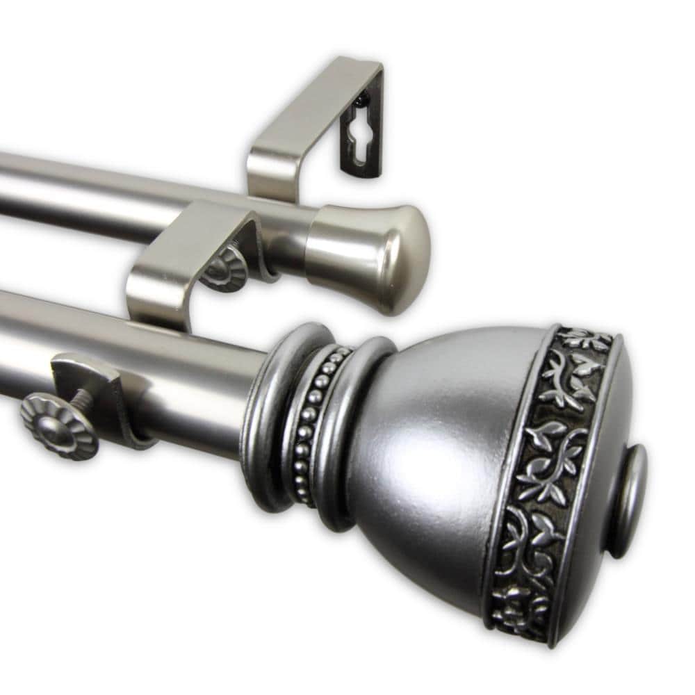 Hart & Harlow L100-33-485-D Cecilia 1-in 48-in to 84-in Satin nickel Steel Double curtain rod with Finials
