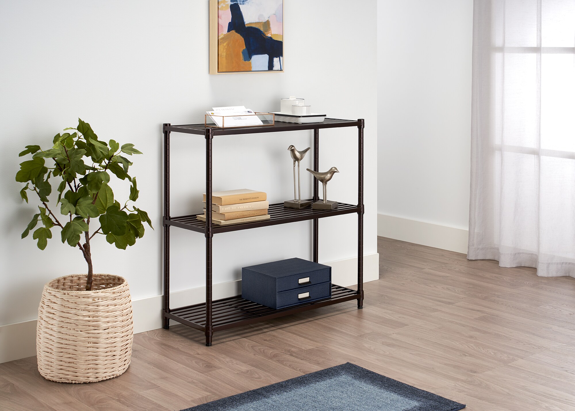 TRINITY 3-Tier Shoe Bench w/ Wire Shelves, Dark Gray