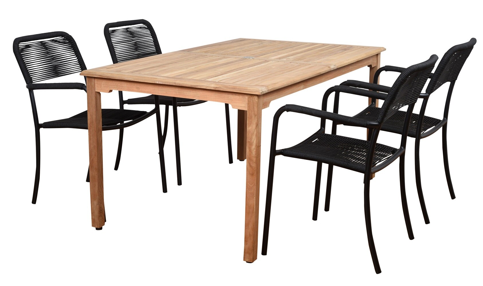 International Home EN-IH-OOST5PC Amazonia teak 5-Piece Brown Patio Dining Set Wood Rectangle Table with 4 Stackable Stationary Chairs