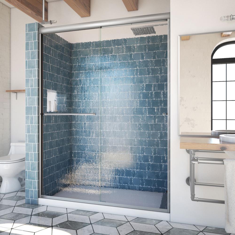 Arizona Shower Door ES16076BNRNR Euro Brushed Nickel 56-in to 60-in W x 76.375-in H Semi-frameless Sliding Shower door 1/4-in Thick Patterned Glass