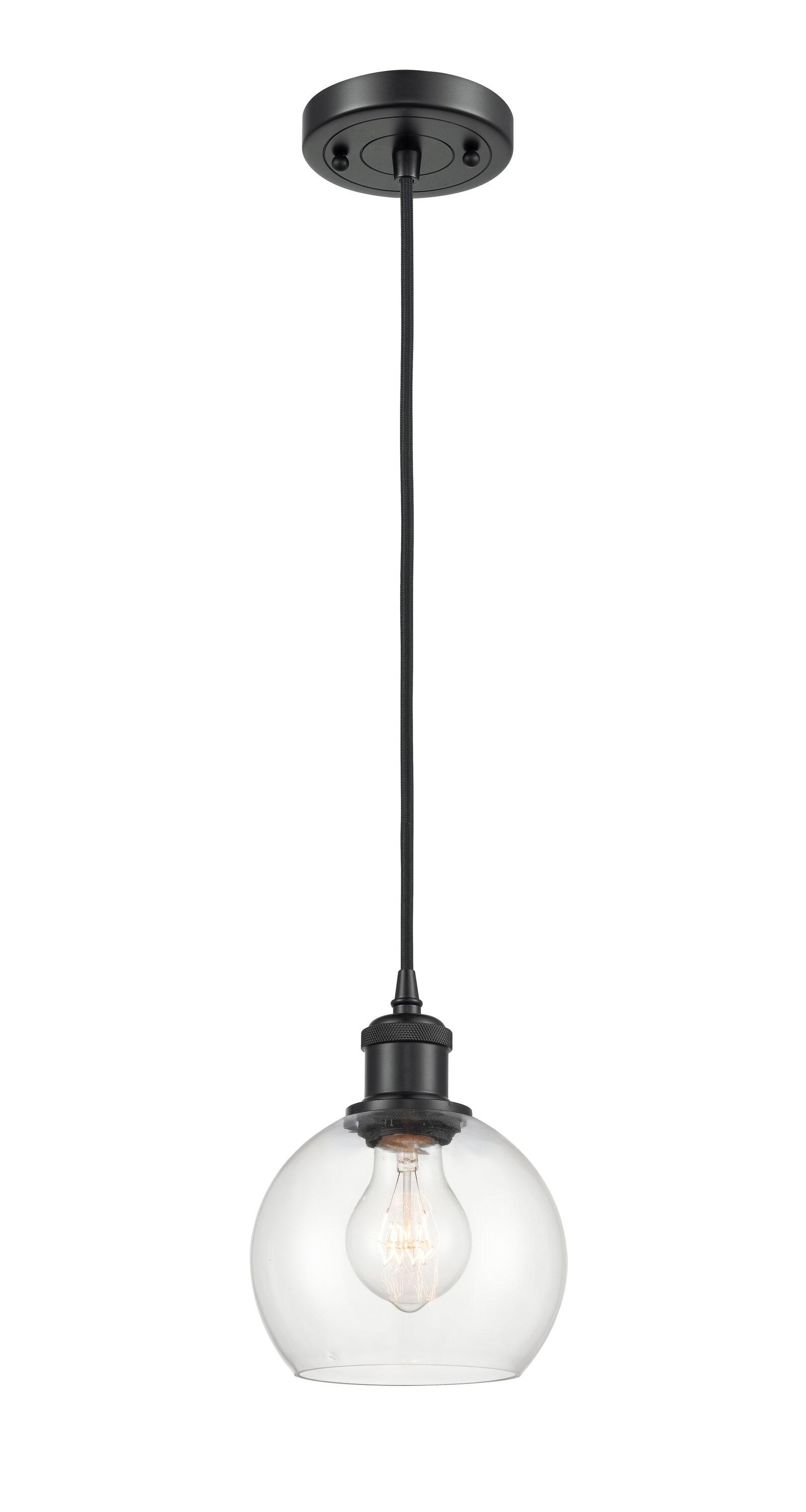 Innovations Lighting 516-1P-BK-G122-6 Athens Matte Black, Clear Industrial Clear glass Globe Mini Hanging Pendant light