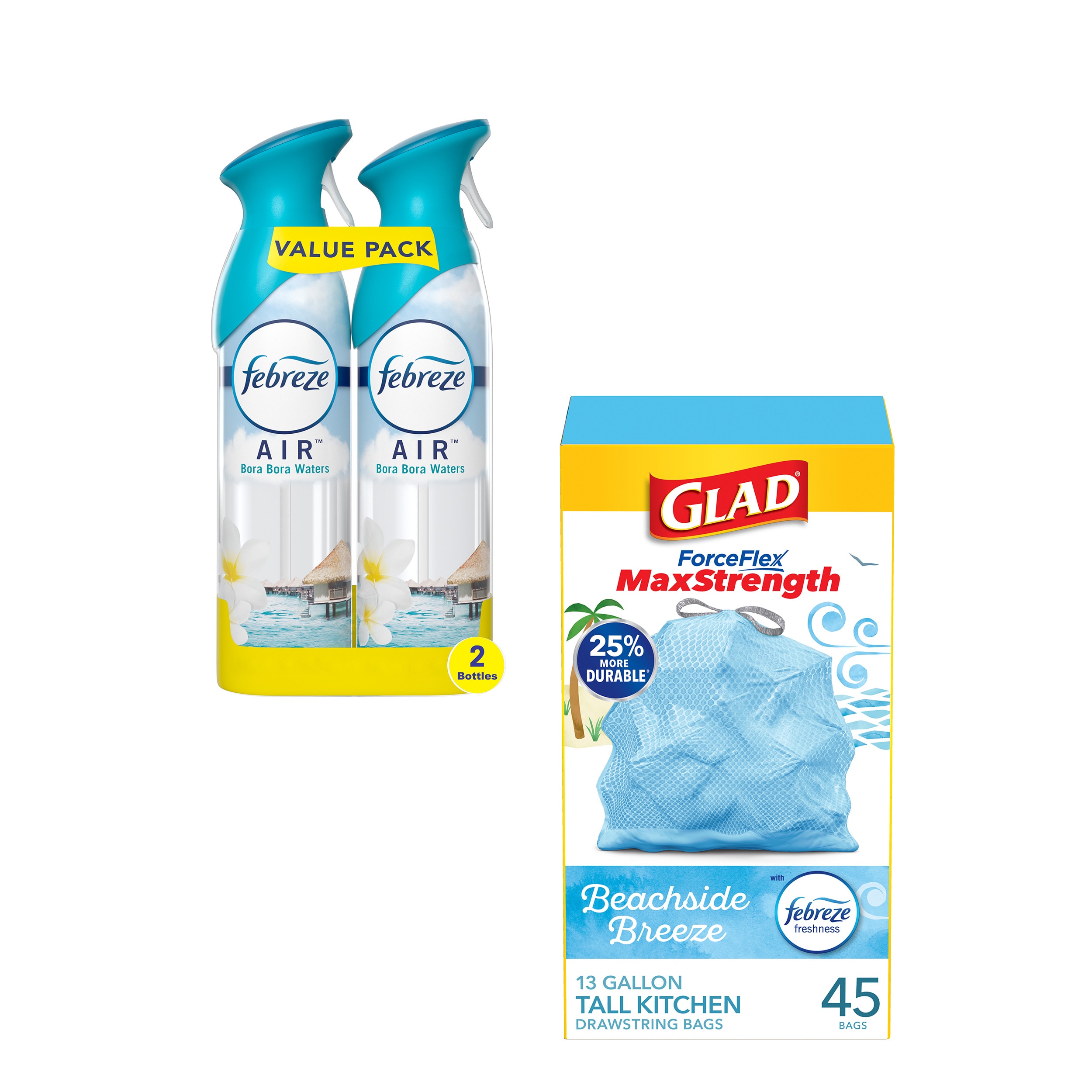 Shop Glad Glad Force Flex Max Strength Trash Bags with Febreze Odor  Eliminator Air Fresheners, Beachside Breeze at