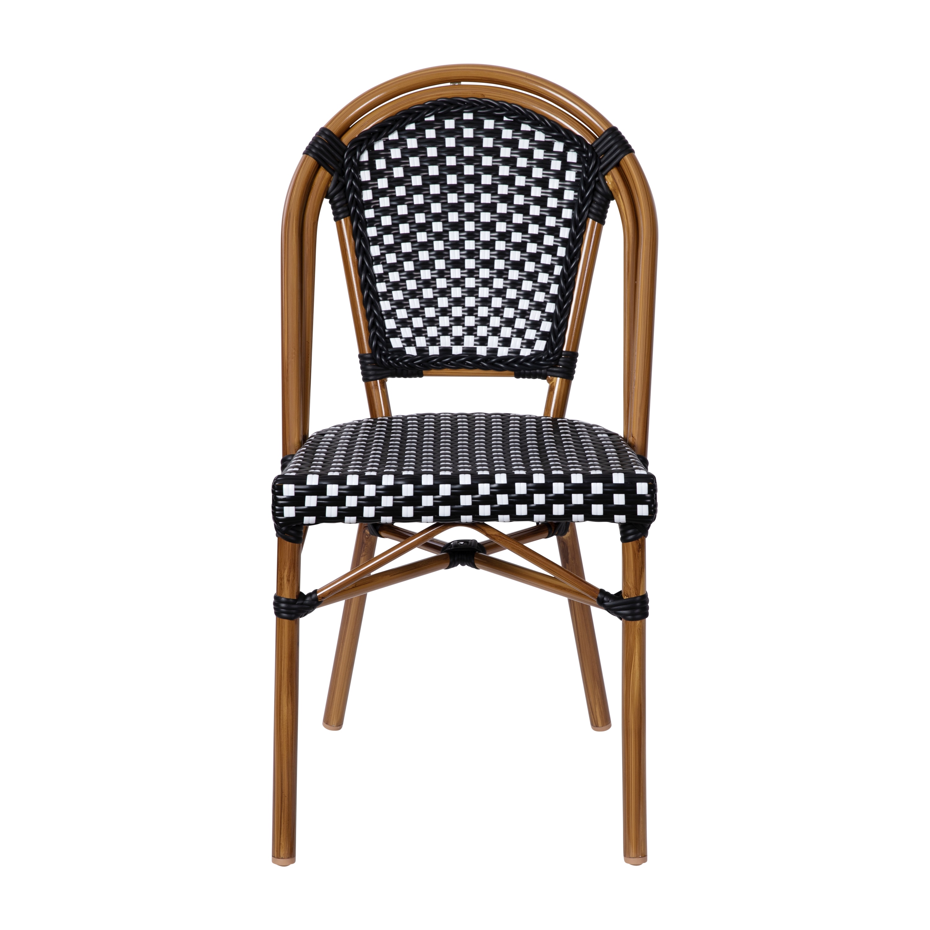Black and White PE Rattan Armless Bistro Chairs with Bamboo Print Frame, Set of 2
