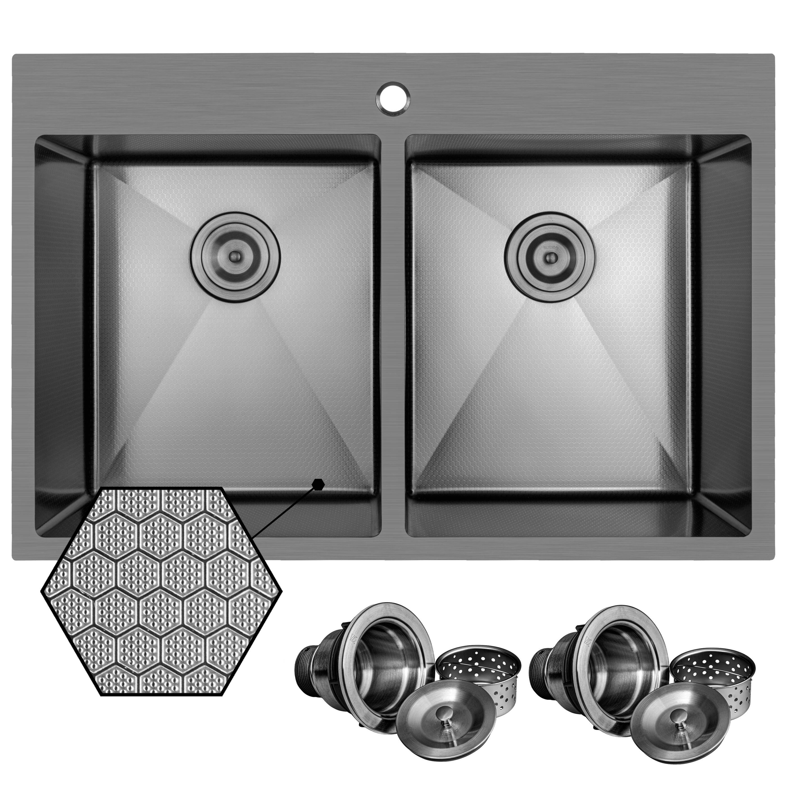 AKDY KS0327 HEX Drop-in 33-in x 22-in Stainless steel Double equal bowl Kitchen Sink