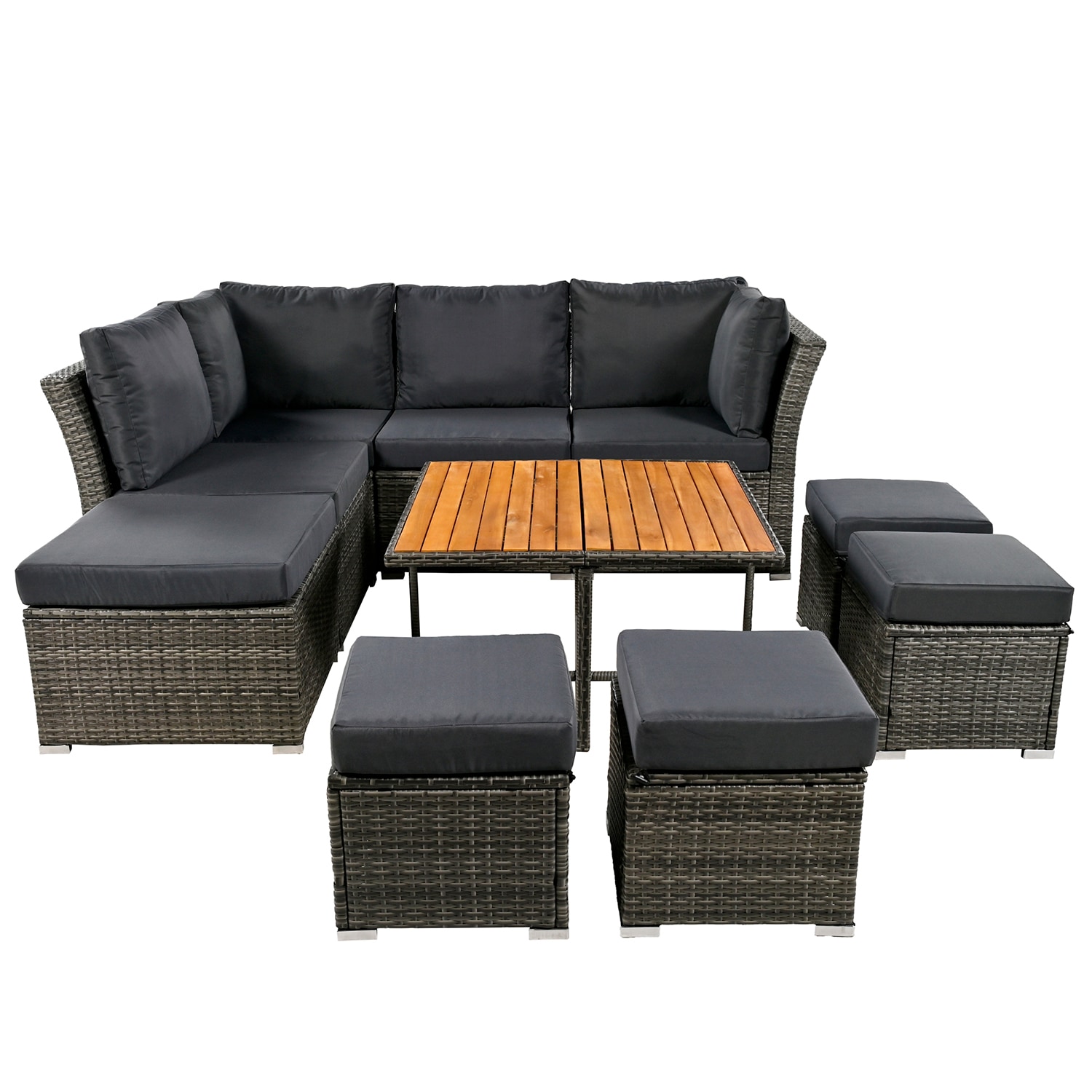 Bybafun YA0200249 9 -Piece Rattan Patio Sofa Conversation Set with Gray Cushions