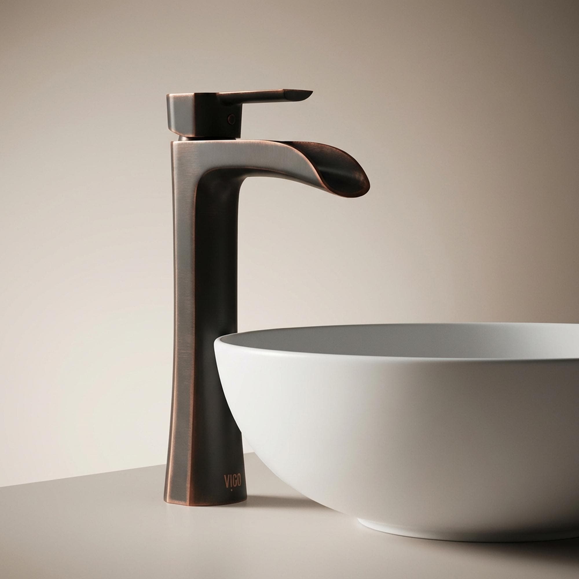 VIGO Niko Antique rubbed bronze Vessel 1-handle WaterSense Waterfall Commercial/Residential Handle Bathroom Sink Faucet with Drain #VG03024ARB2