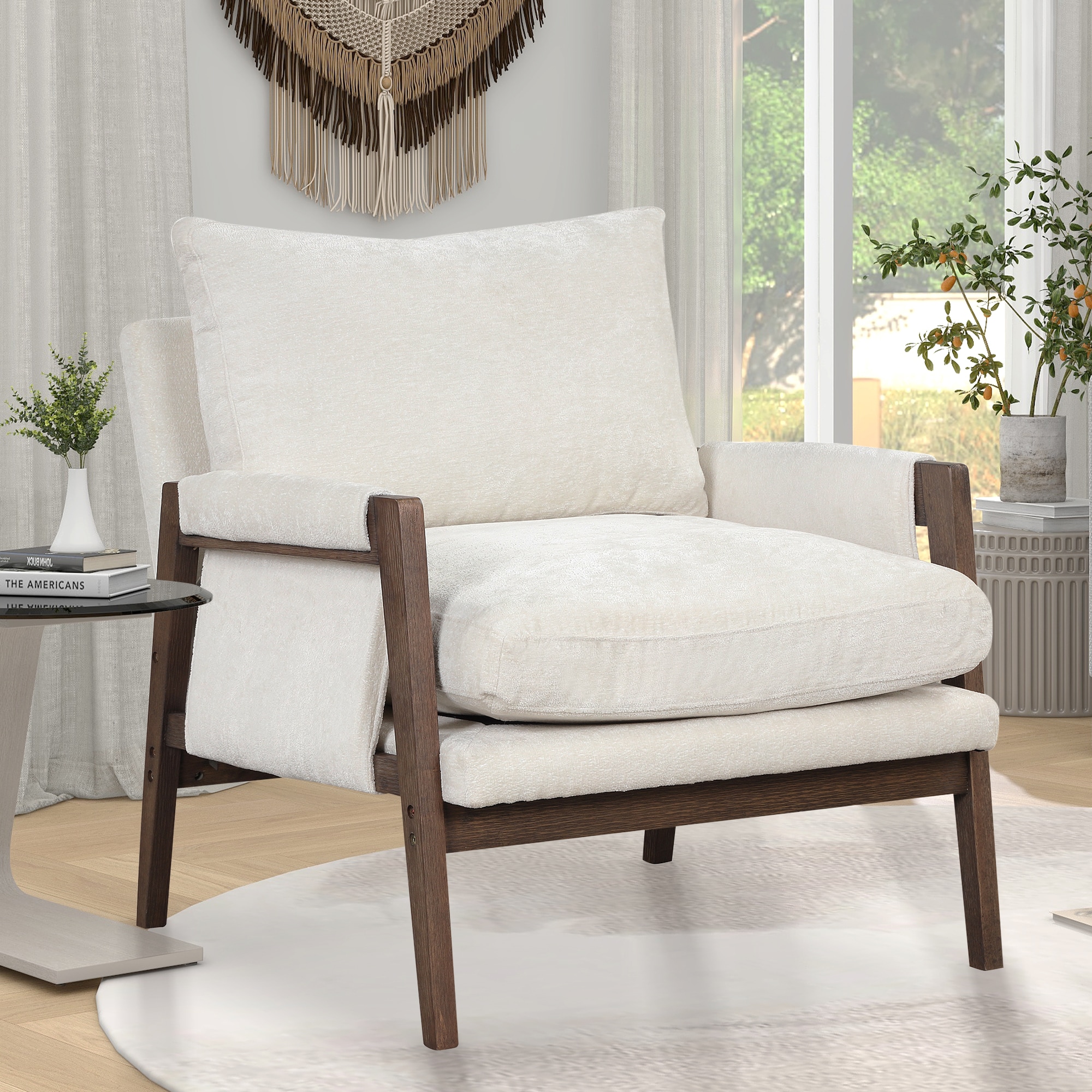GDFStudio Mid-Century Modern Velvet Accent Armchair in White Elegant Velvet Upholstery with Padded Feet