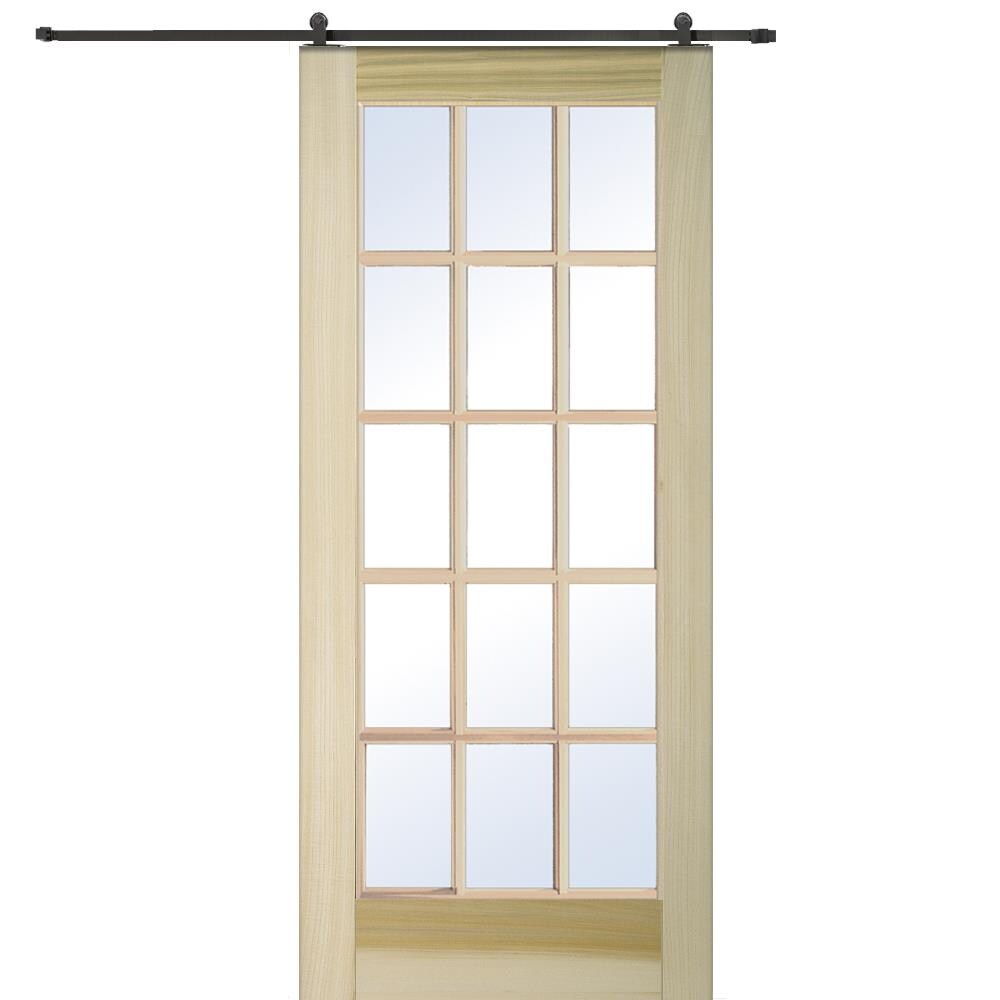 MMI DOOR ZL09572 36-in x 80-in Unfinished Poplar Clear Glass Solid Core Unfinished Poplar Veneer Single Barn Door (Hardware Included)