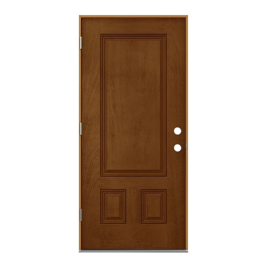 JELD-WEN LOWOLJW231600027 36-in x 80-in x 4-9/16-in Fiberglass No glass Right-hand outswing Mocha Stained Prehung Front Door Insulating core