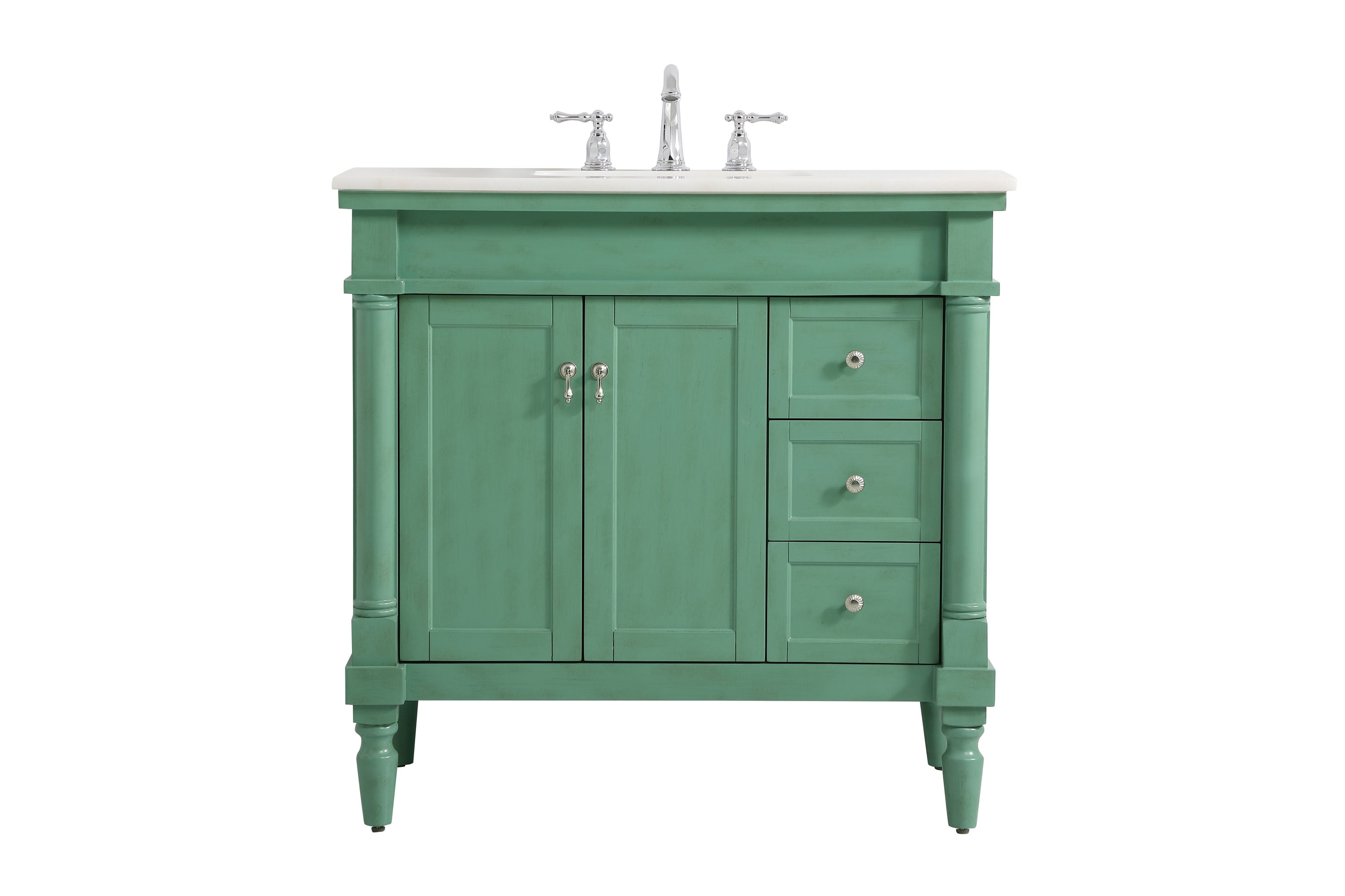 Elegant Decor HF39108VM Home Furnishing 36-in Vintage Mint Undermount Single sink Bathroom Vanity with White And Brown Vein Marble Top