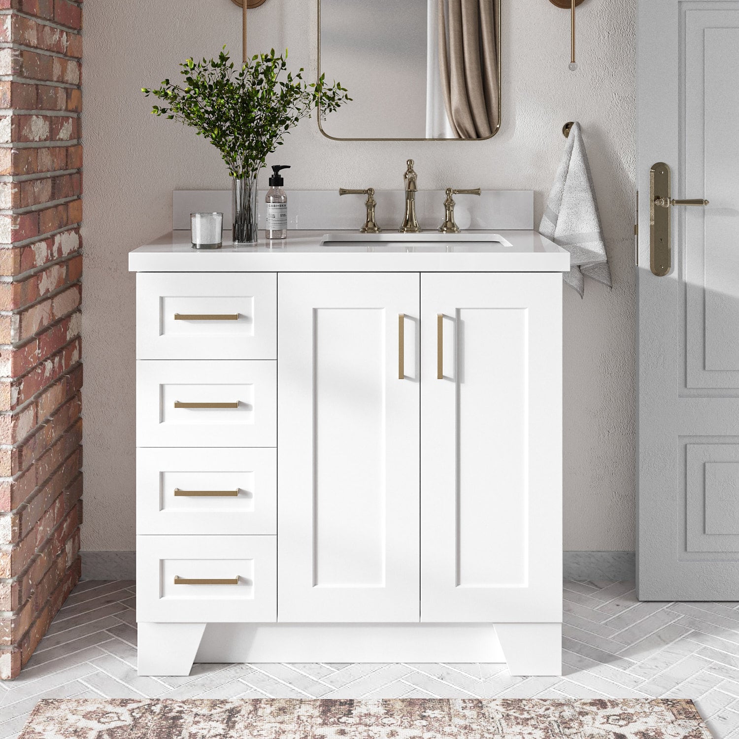 ARIEL Q037SRWQRVOWHT Taylor 37-in White Undermount Single sink Bathroom Vanity with Pure White Quartz Quartz Top
