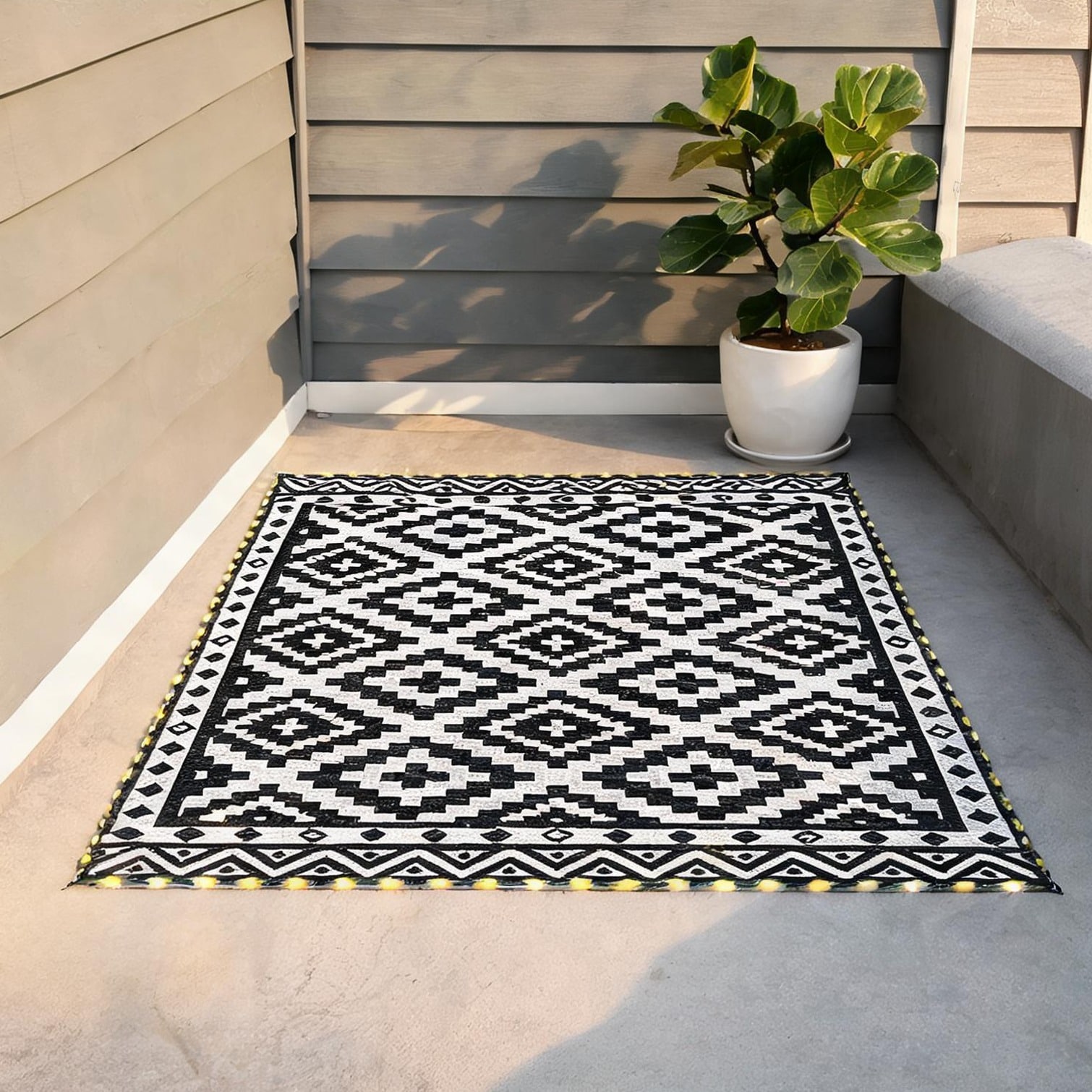 BBabe Classic Black and 8 ft x 10 ft Outdoor Rugs with Folding Design Pp 10 x 8 ft White