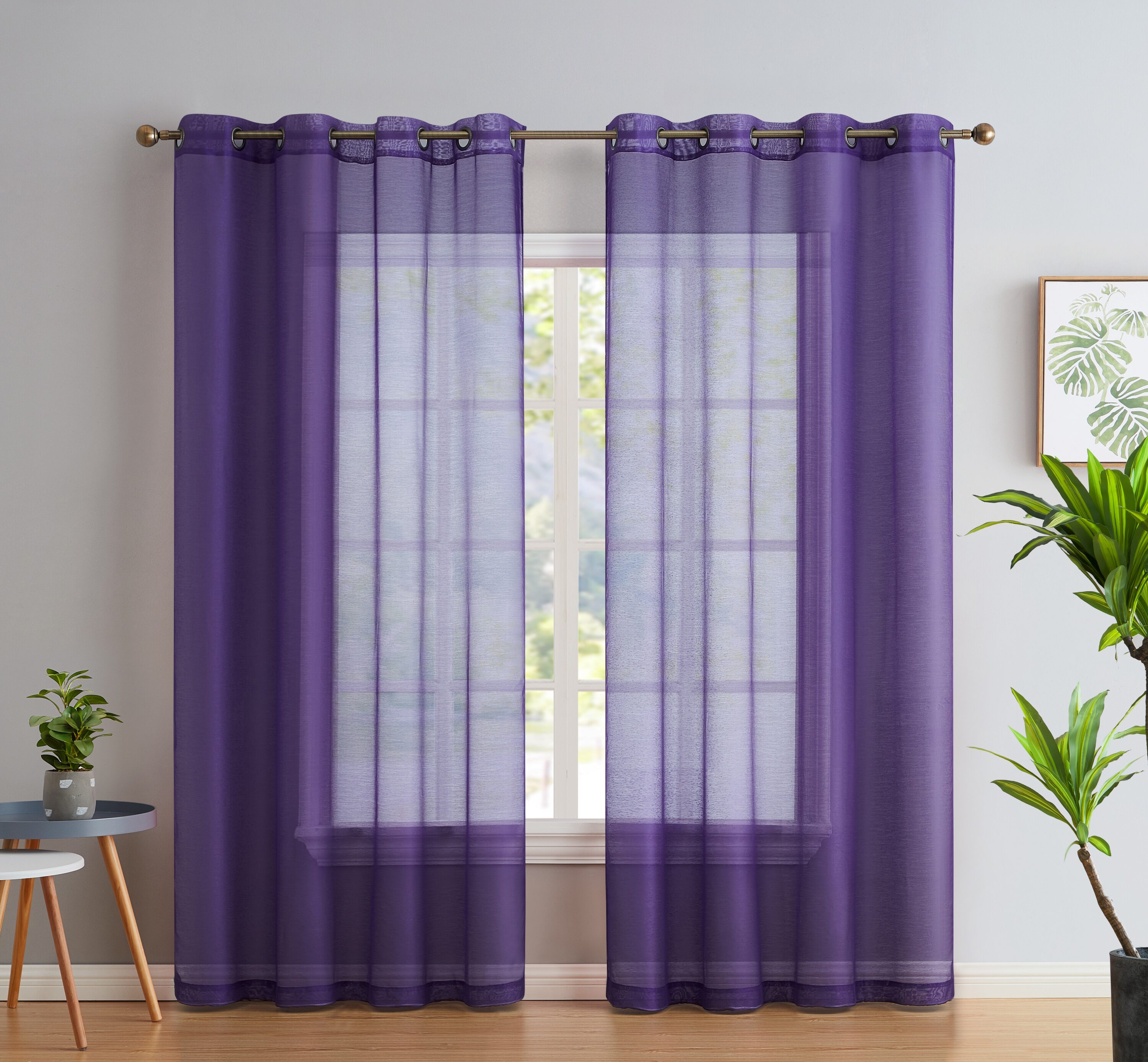 HLC.me SHR-GR-VIOLT-84 84-Inches Violet Purple Semi-sheer Grommet Curtain panel pair