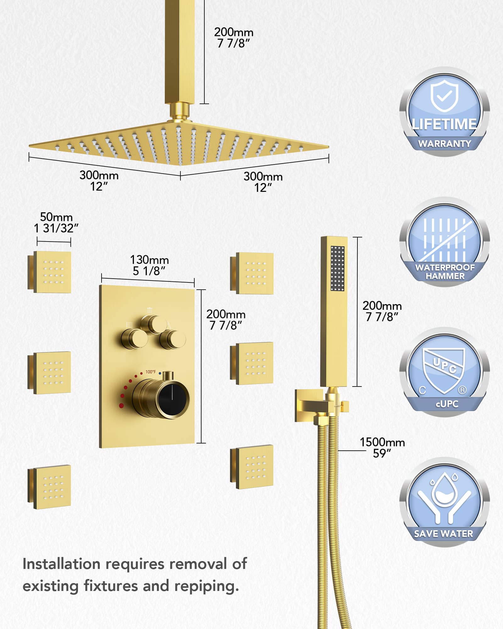 EVERSTEIN SFS1006-GD12 Tub-Shower-Faucets - View #11