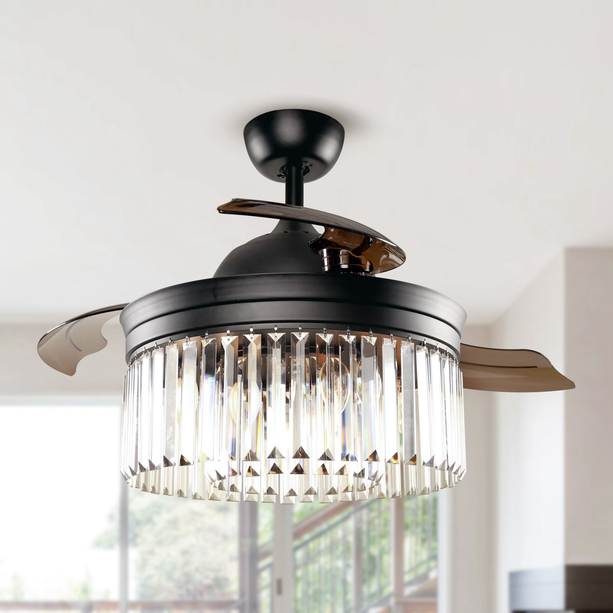 Matrix Decor MDF4710110V 42-in Black with Brown Blades Chandelier Ceiling Fan With Light - Remote Included ( 3 -Blade )