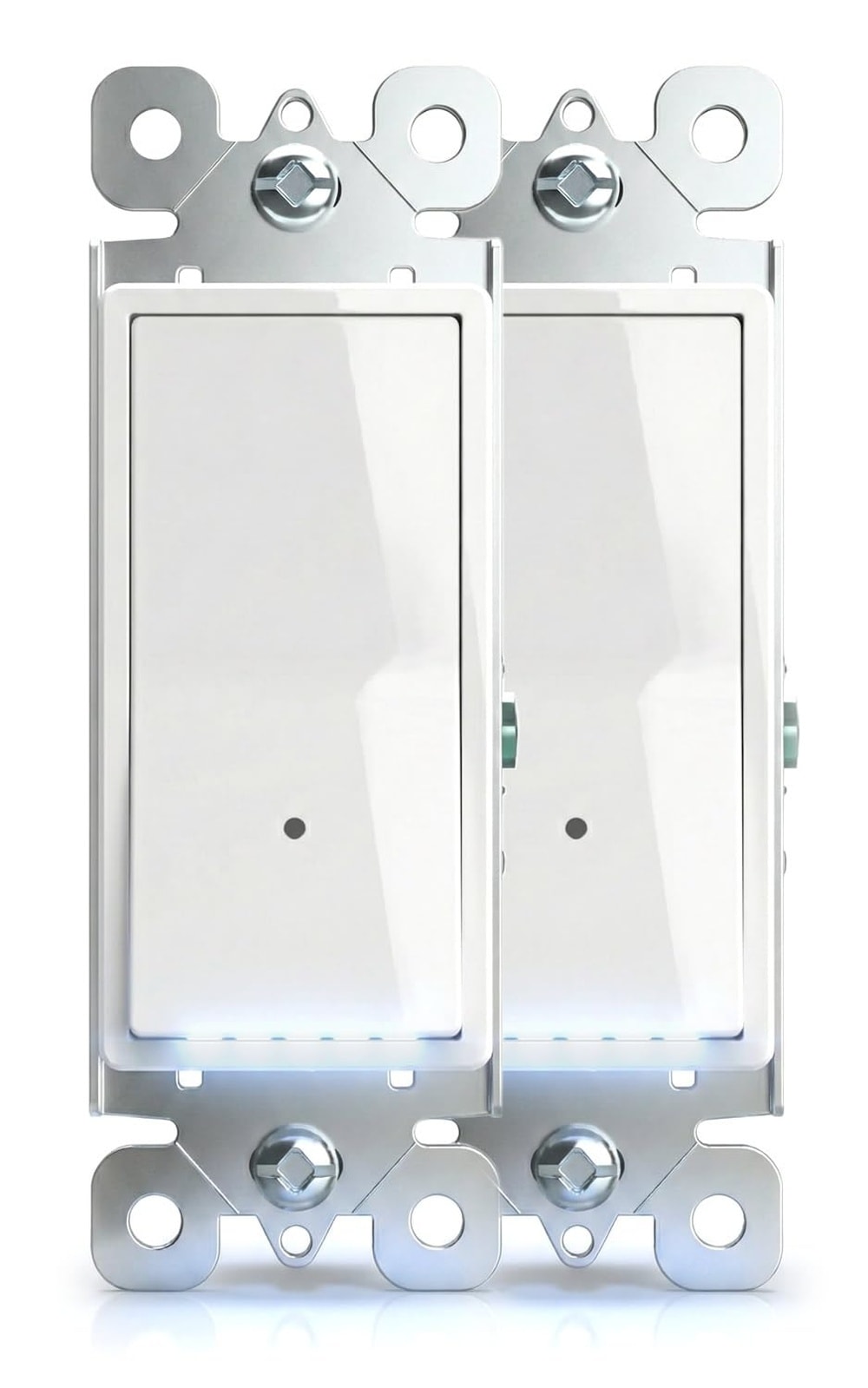 Oyezvary  2 Pack Illuminated Single Pole Light Switch Night Light 15 Amp 120 to 277 Volt 3 Wire Grounding Screw Glossy White for Bedrooms Hallways