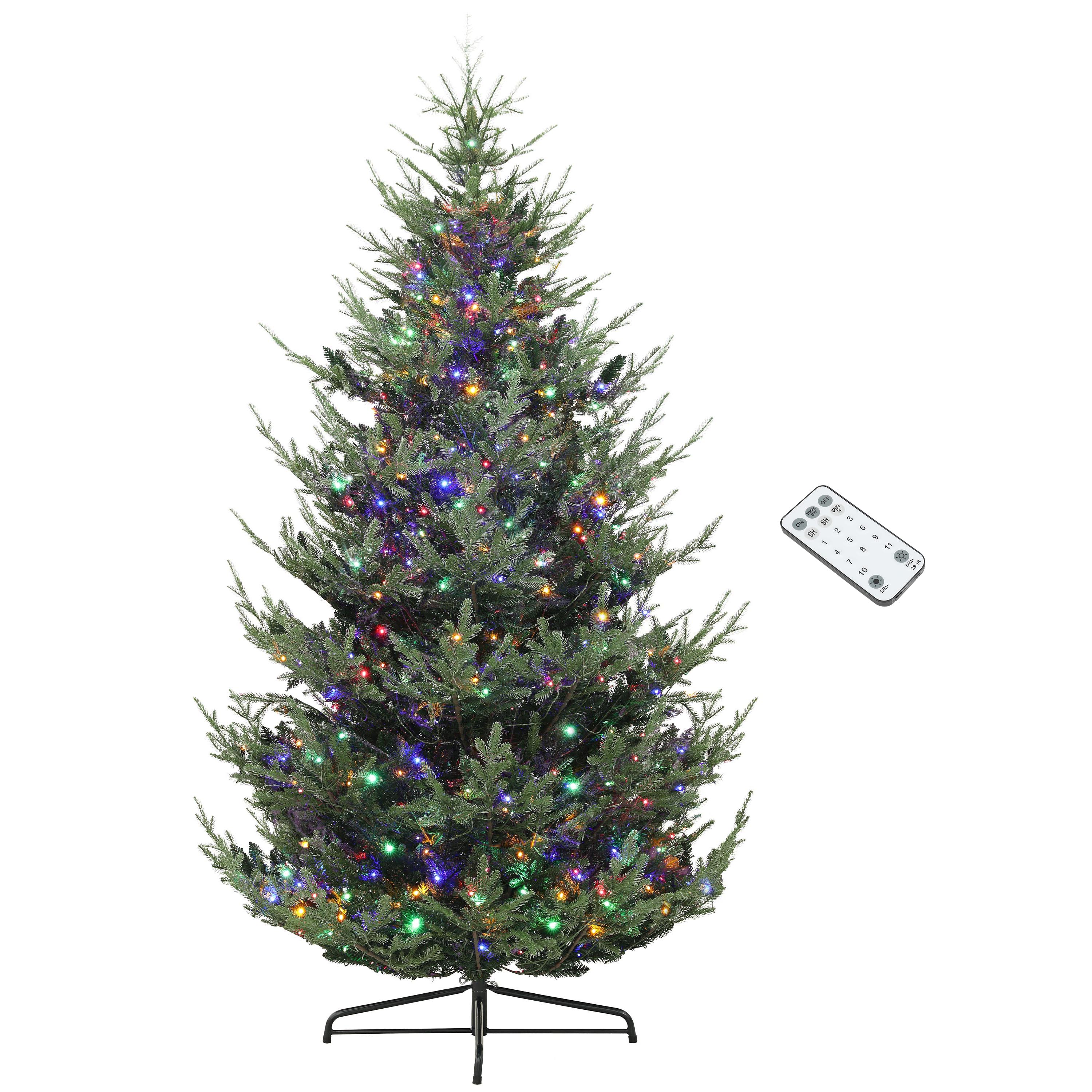 Tatayosi XH-249639 HOMCOM 9 ft Prelit Christmas Tree Nordic Pine Artificial Christmas Tree with 300 Dual Color LED Lights and 1939 Branch Tips