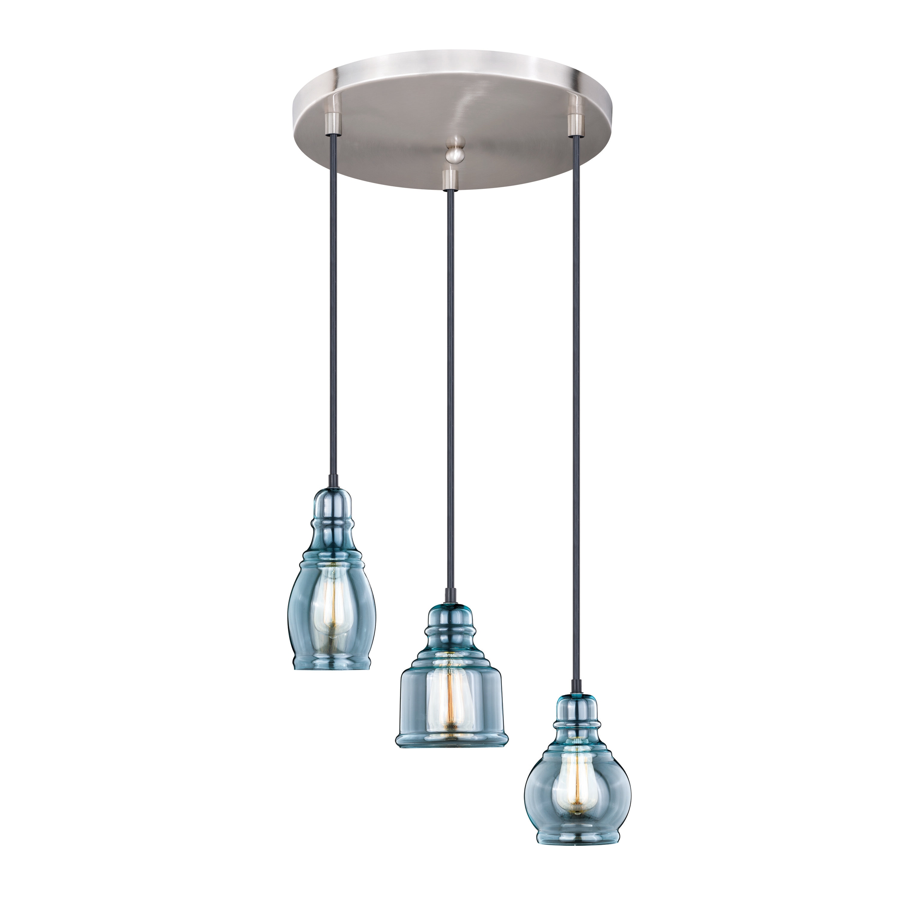 Cascadia P0250 Millie 3 -Light Oil Rubbed Bronze with Satin Nickel Farmhouse Tinted glass Jar Medium Hanging Pendant light