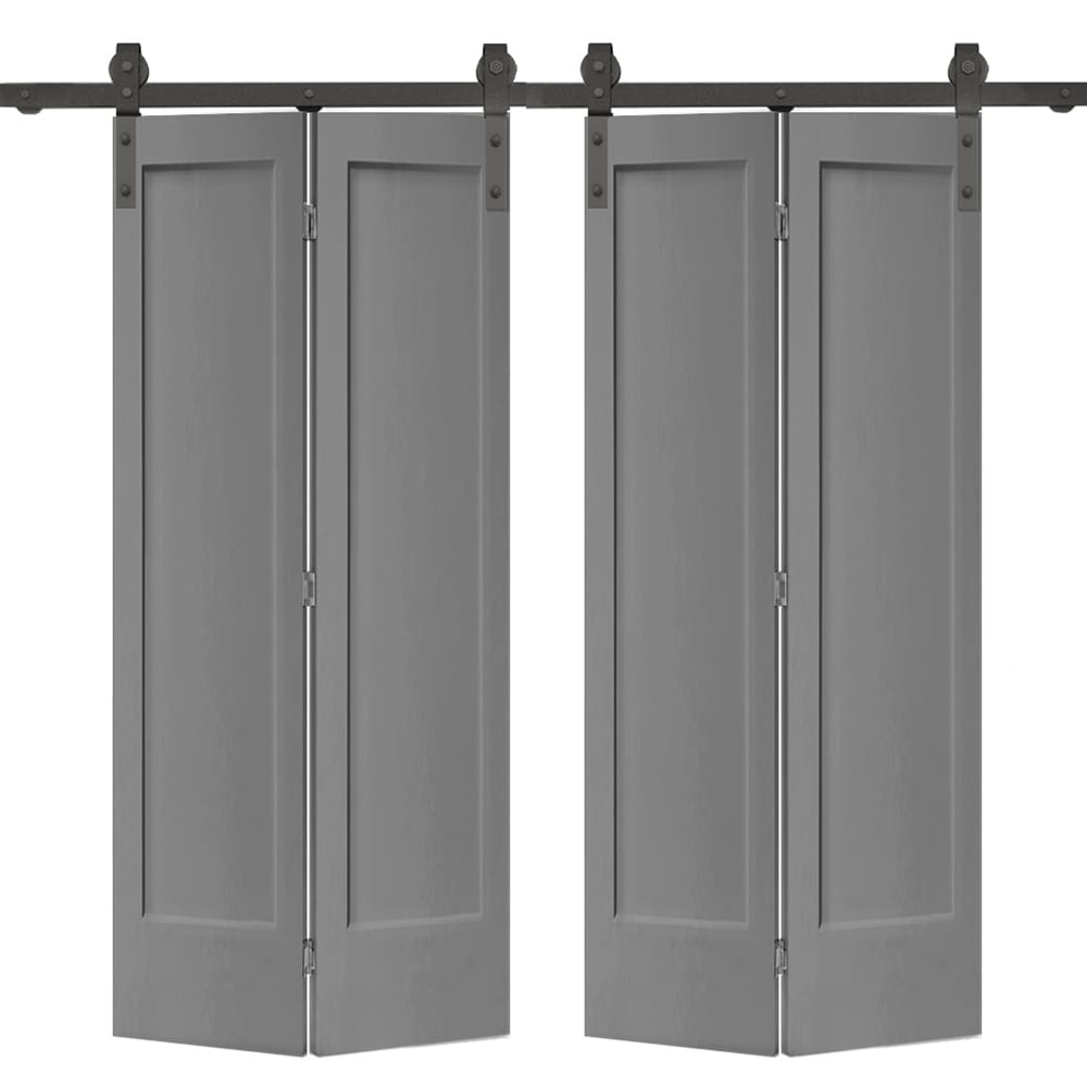 CALHOME 1905-4S+1P-36SG(2 72-in x 80-in Light Gray Prefinished Mirror/Panel MDF Hollow core Double bifold Barn Door (Hardware Included)