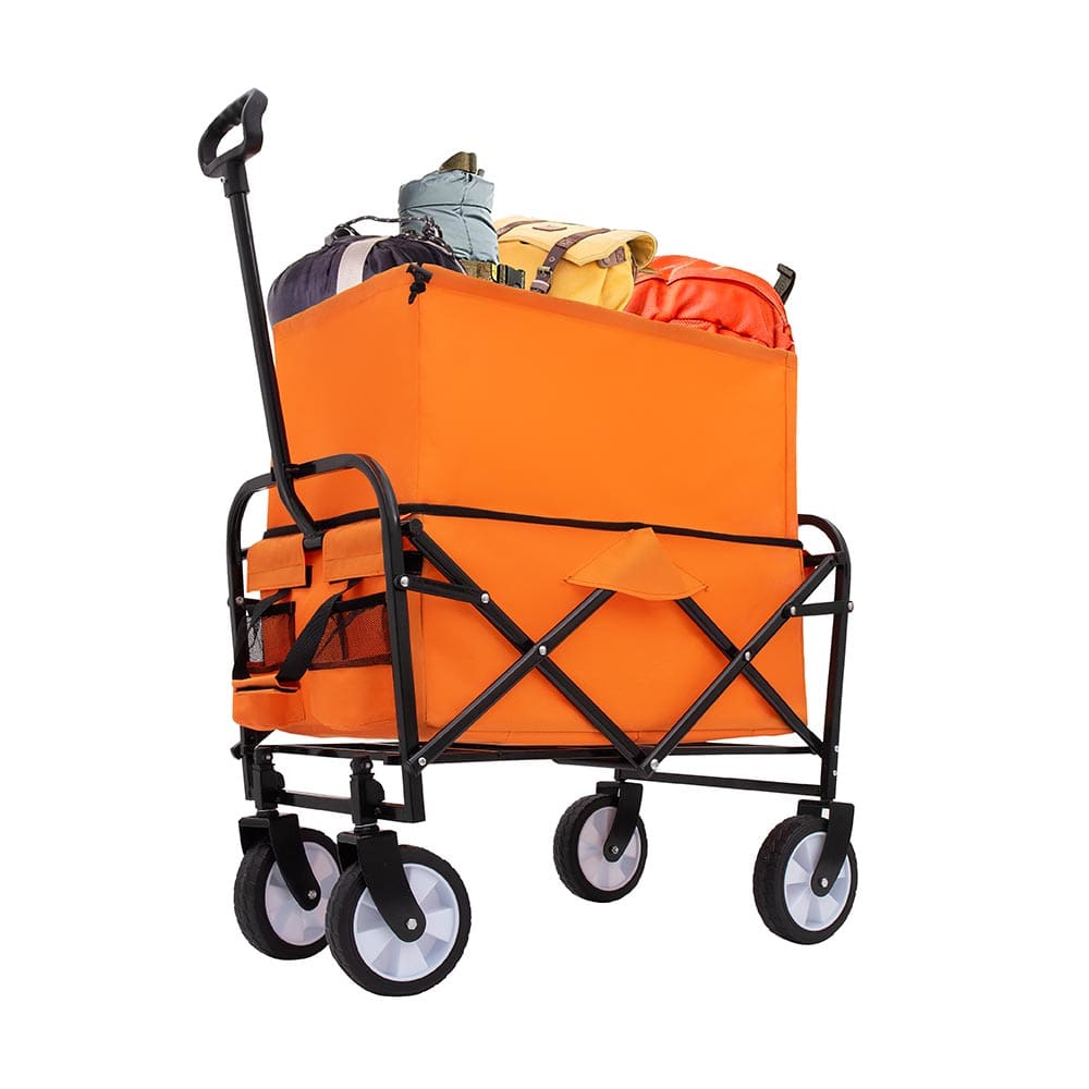 JUJABU CART-12 Orange Extention Collapsible Foldable Wagon Cart with strapping system Beach for Camping Shopping