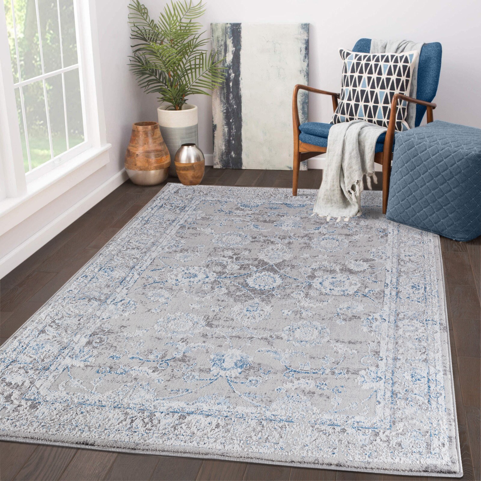 The Sofia Rugs 2x3 Area Rug, Farmhouse Area Rug 2 X 3 Blue Indoor  Distressed/Overdyed Area Rug in the Rugs department at