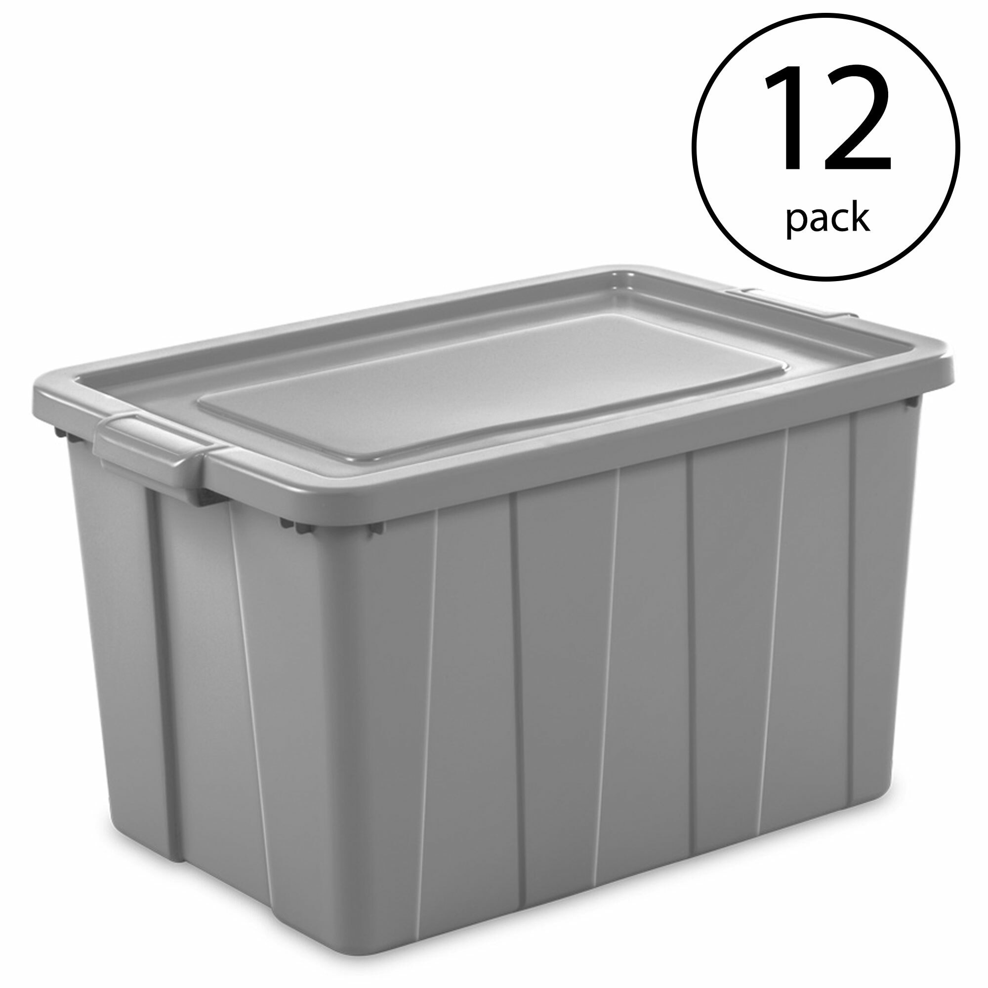 Sterilite 20 Gallon Stackable Plastic Storage Tote Bin with Lid, Gray (12 Pack)