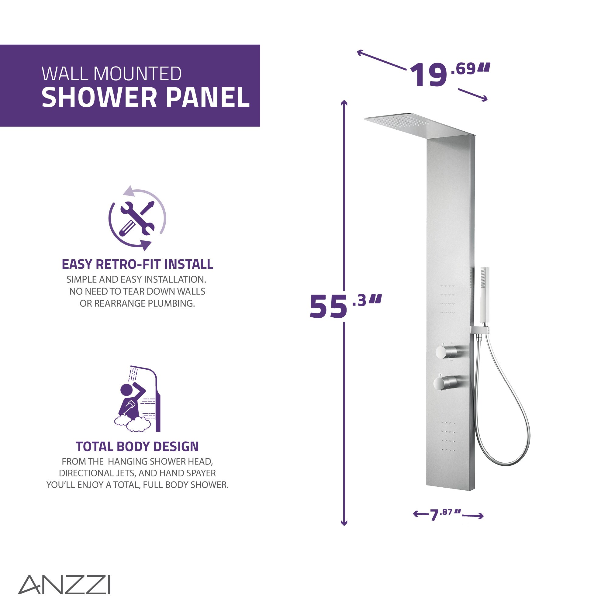ANZZI SP-AZ079CH Showerhead-Bar-Panels - View #5