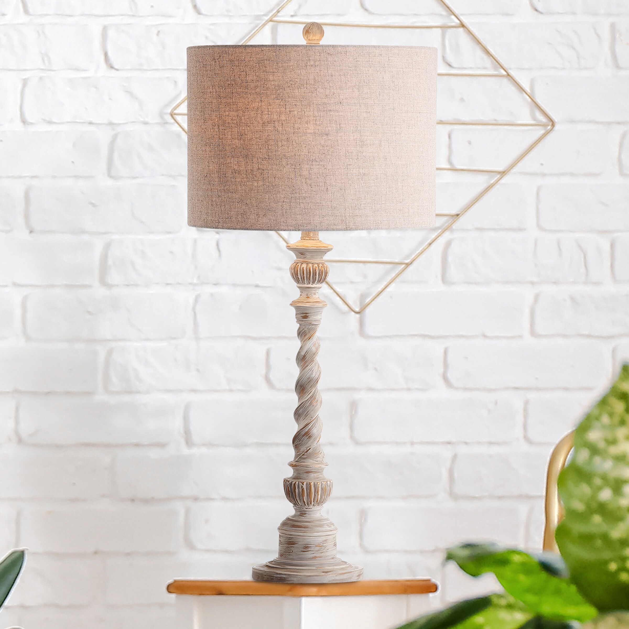 Regent 33" White Wash Rustic Resin Table Lamp with Linen Shade