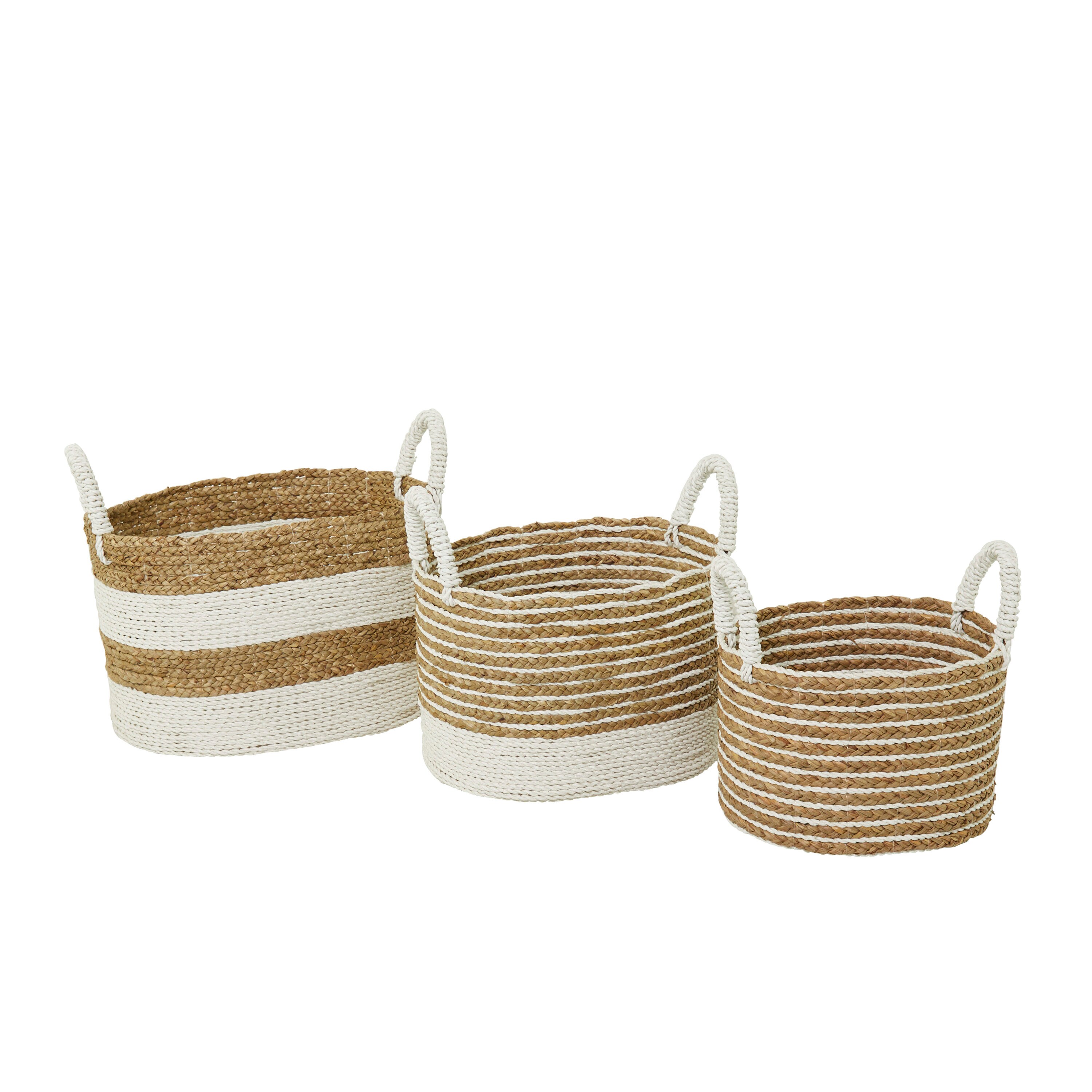 Birdrock Home Storage Shelf Baskets with Handles - Set of 3 - Abaca Seagrass Wi