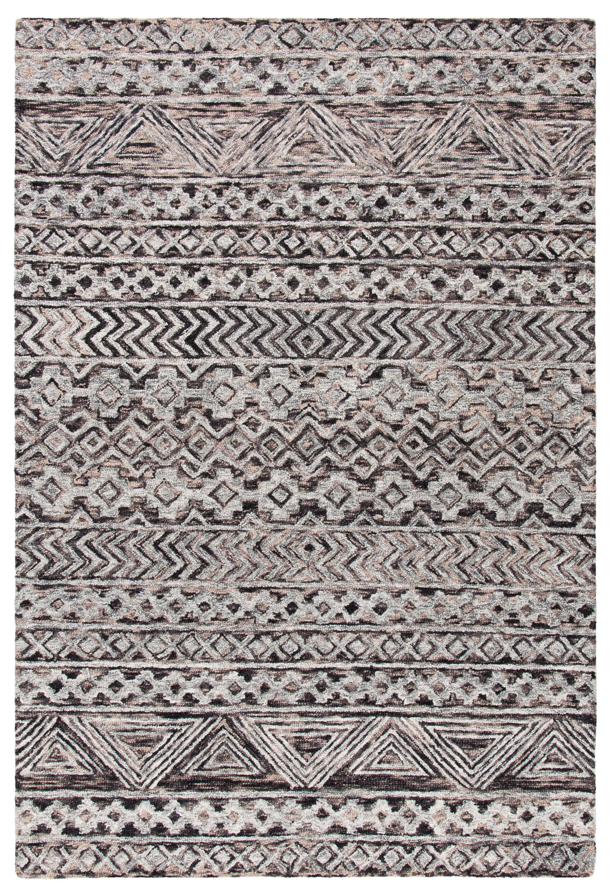 Gray and Brown Handmade Wool 6' x 9' Abstract Area Rug