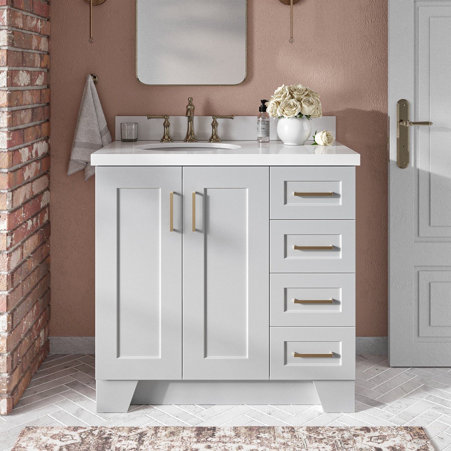 ARIEL Q037SLWQOVOGRY Taylor 37-in Gray Undermount Single sink Bathroom Vanity with Pure White Quartz Quartz Top