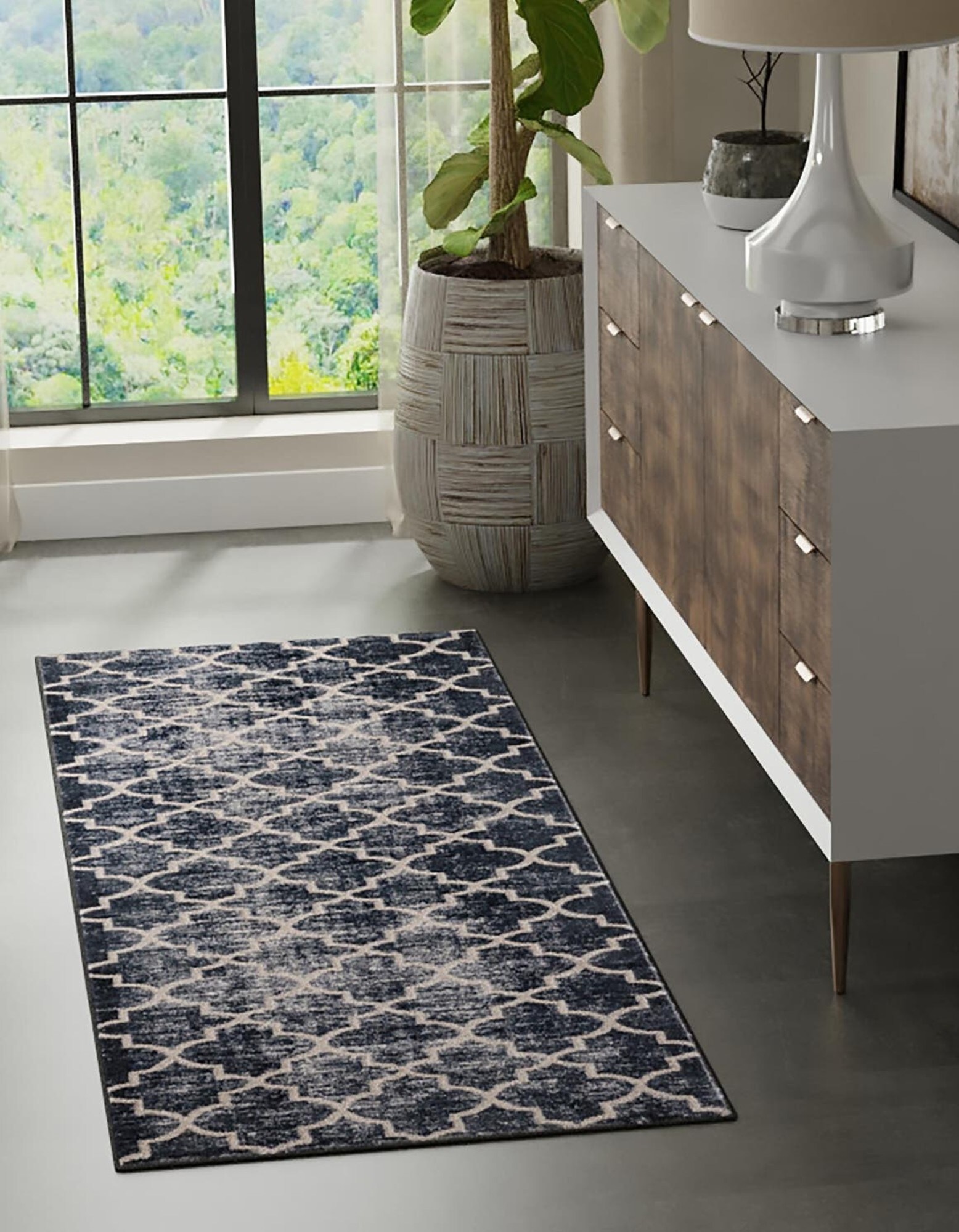 Unique Loom 3186960 Jill Zarin Uptown 3 x 8 (ft) Loomed Polypropylene Navy Blue Rectangular Indoor Trellis Runner