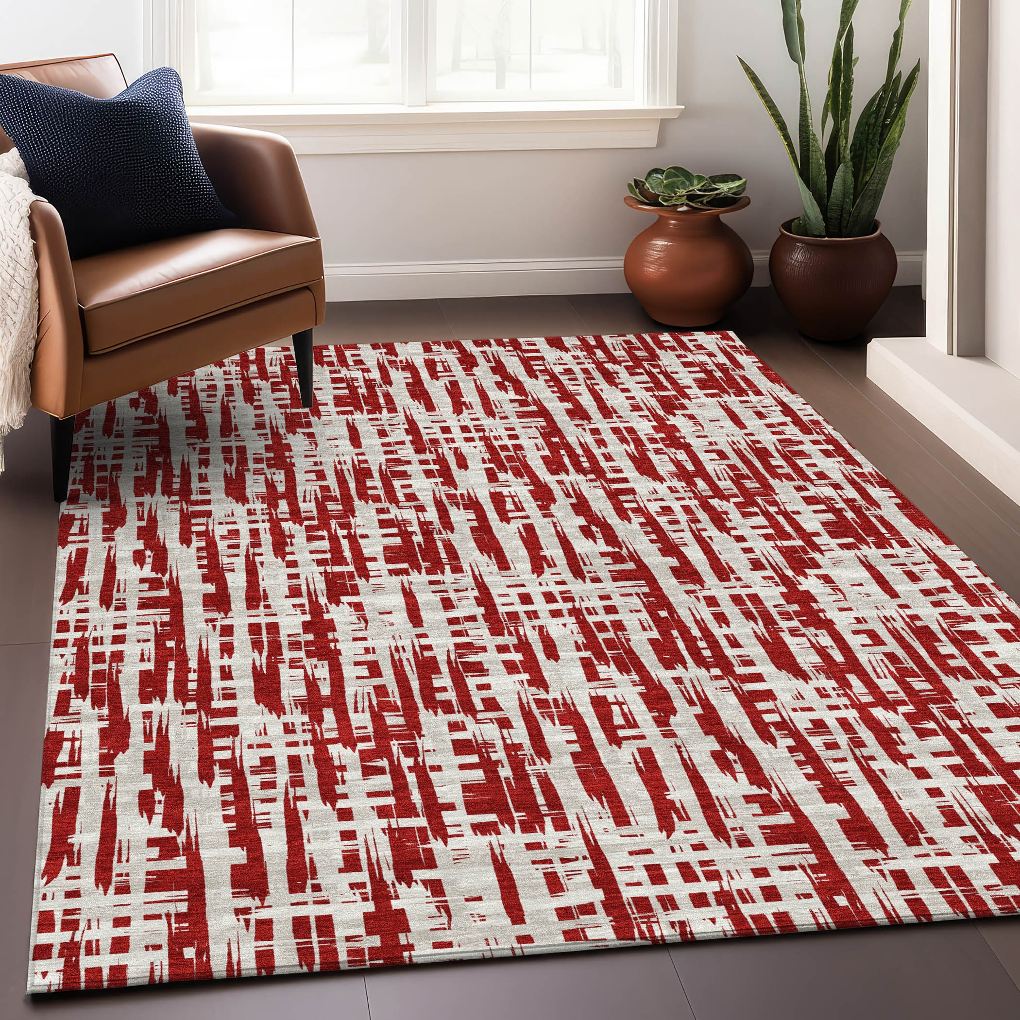 Addison Rugs ACN1059RD10X14 Chantille ACN1059RD 10 x 14 (ft) Polyester Red Rectangular Indoor/Outdoor Geometric Machine washable Area rug
