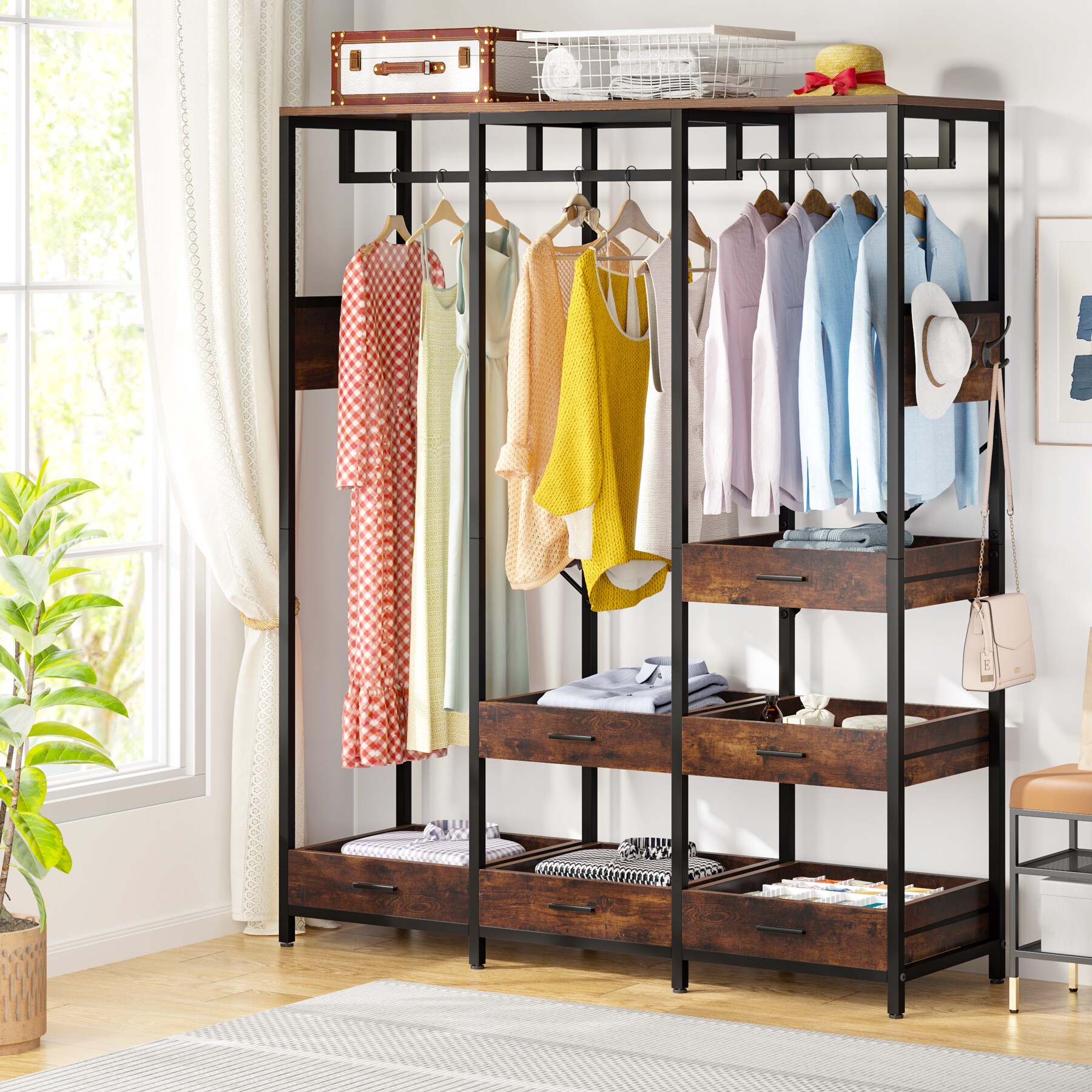 TribeSigns Tribesigns Freestanding Closet Organizer, 75 inch Clothing Rack  with Shelves