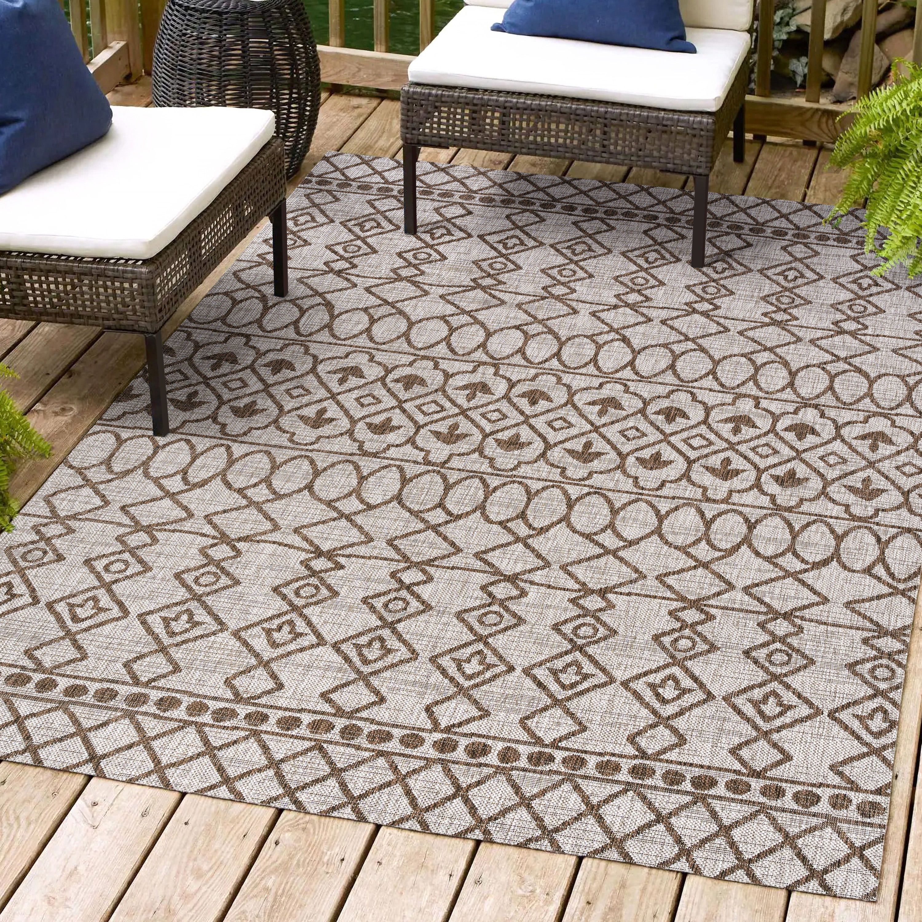 JONATHAN  Y SMB130A-4 Santa Monica Kafel Tribal 4 x 6 (ft) Loomed Polypropylene Beige/Brown Rectangular Indoor/Outdoor Trellis Bohemian/Eclectic Area rug