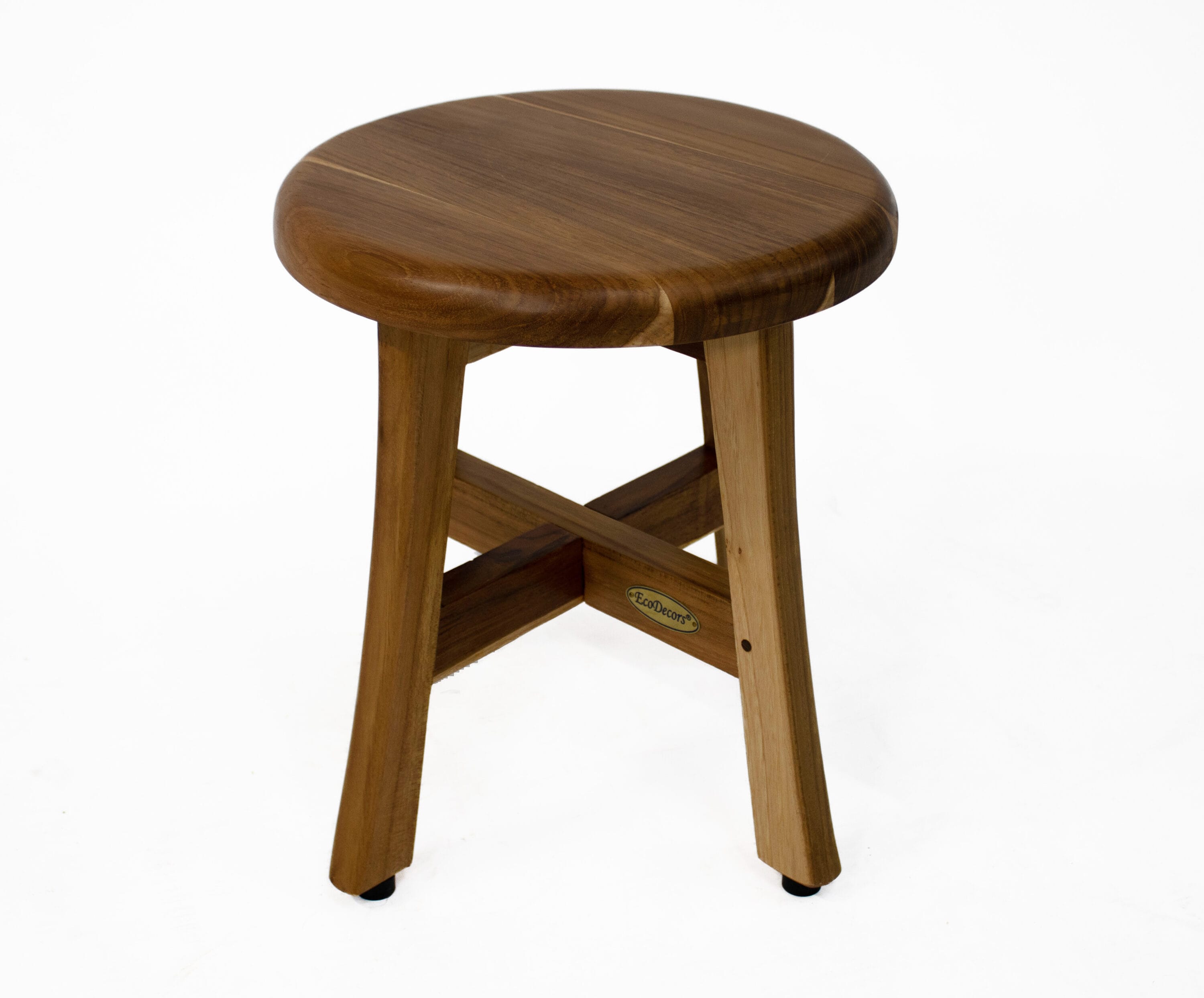 EcoDecors  Shoji 13.5 Teak Wood Round Compact Shaving Shower Foot Stool