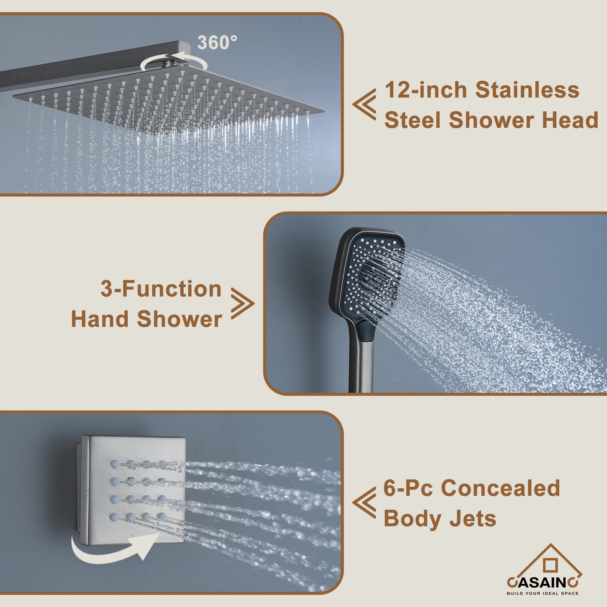 CASAINC CS6219-12BN Showerhead-Bar-Panels - View #7