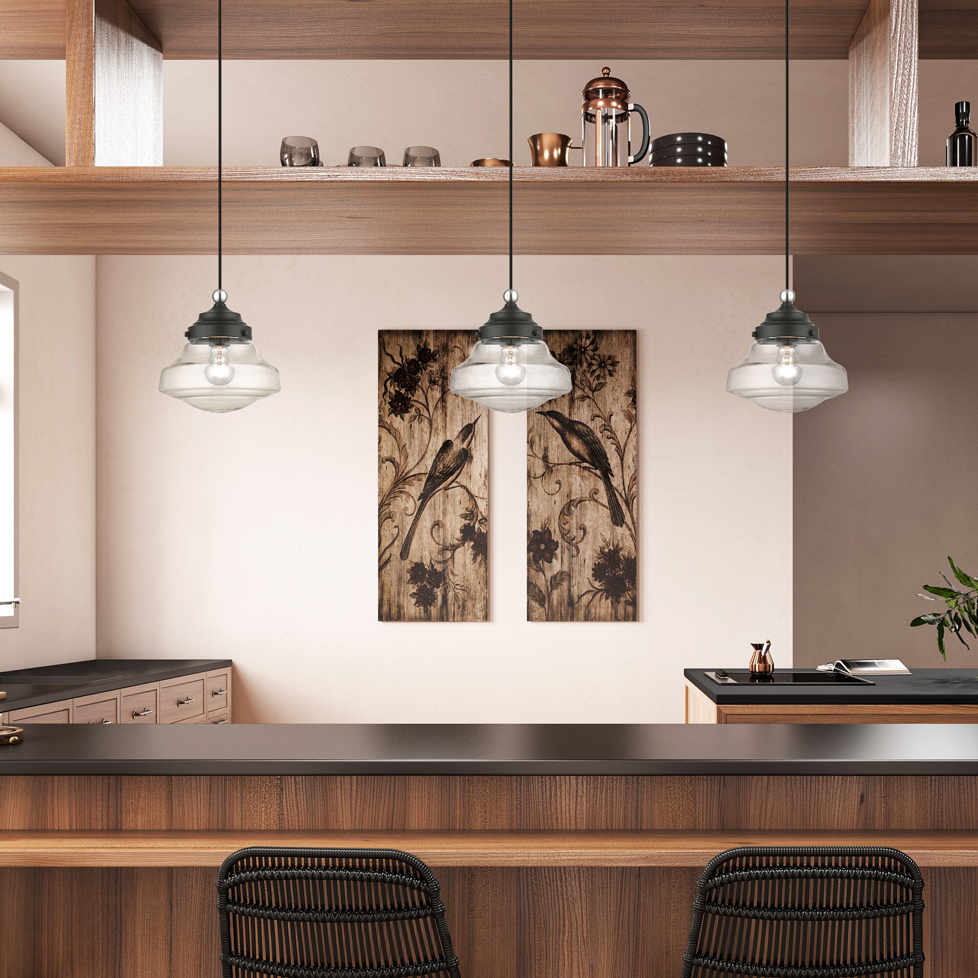 Avondale Mini Pendant with Clear Glass Shade - Black/Brushed Nickel