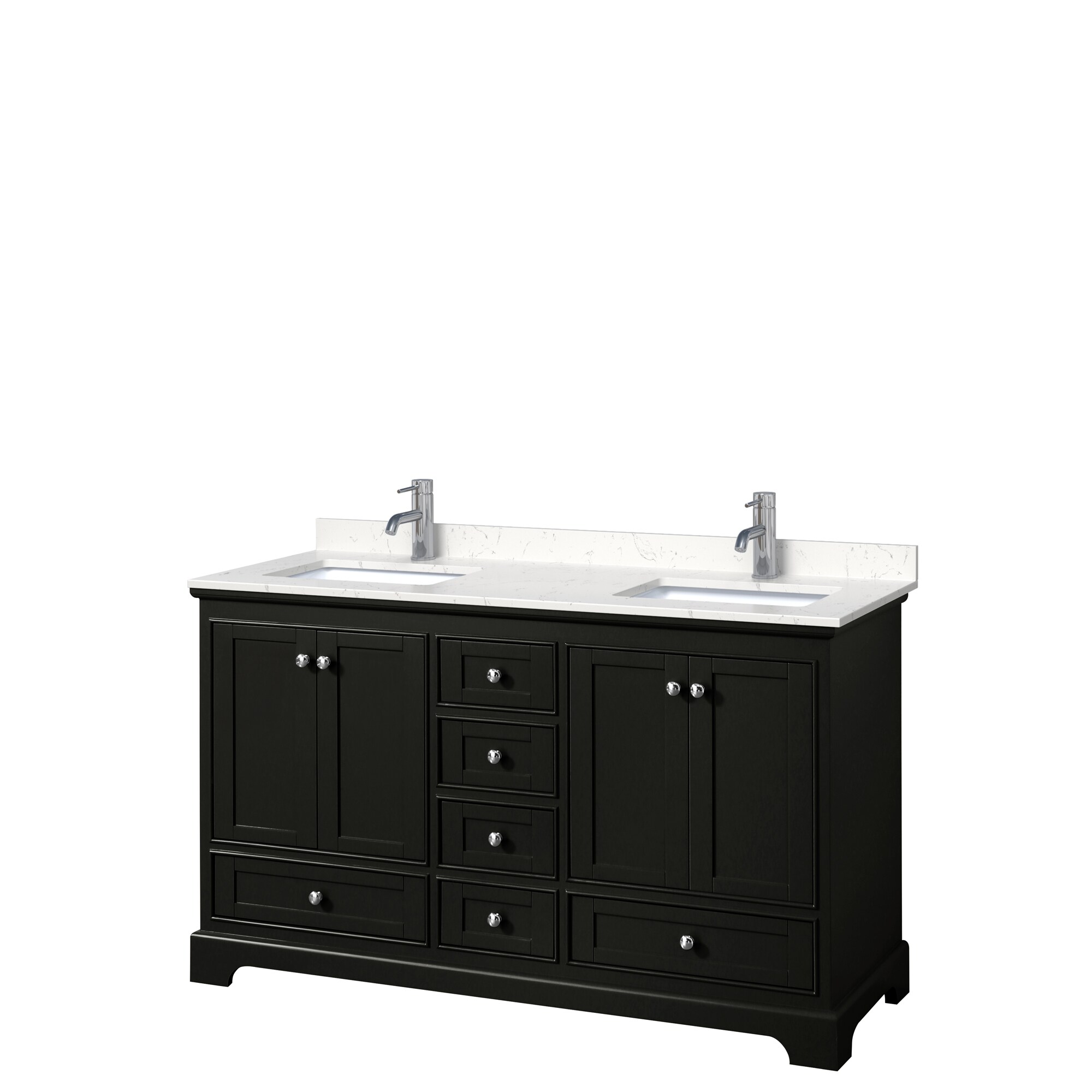 Wyndham Collection WCS202060DDEC2UNSMXX Deborah 60-in Dark Espresso with Polished Chrome Trim Undermount Double sink Bathroom Vanity with Carrara Cultured Marble Cultured marble Top