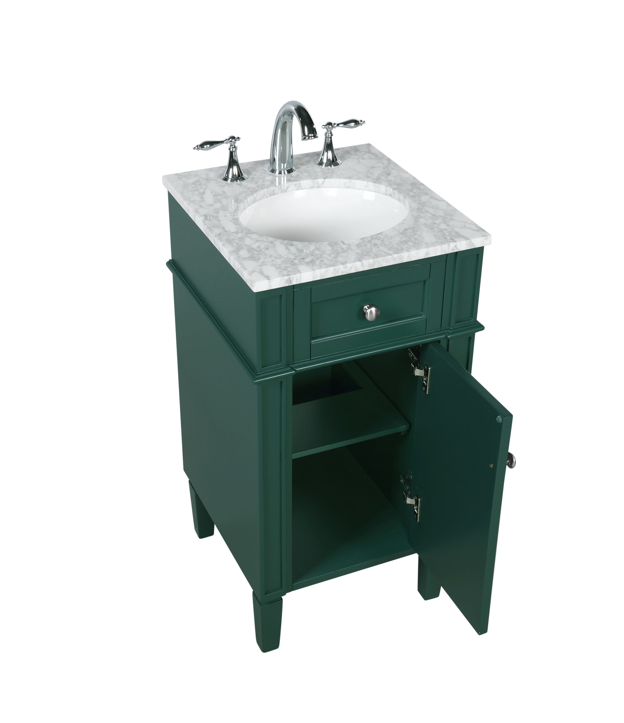 Green Single Sink Vanity with Carrara Marble Top, 18"