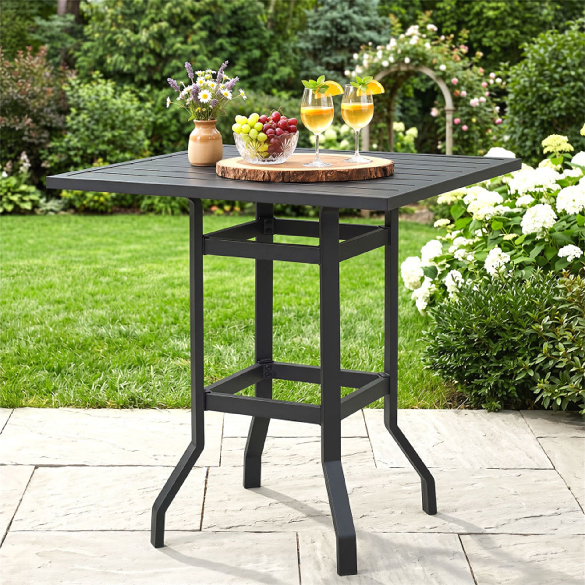 BABOOM Outdoor Steel Square Bar Table Square Outdoor Bistro Table 32-in W x 32-in L