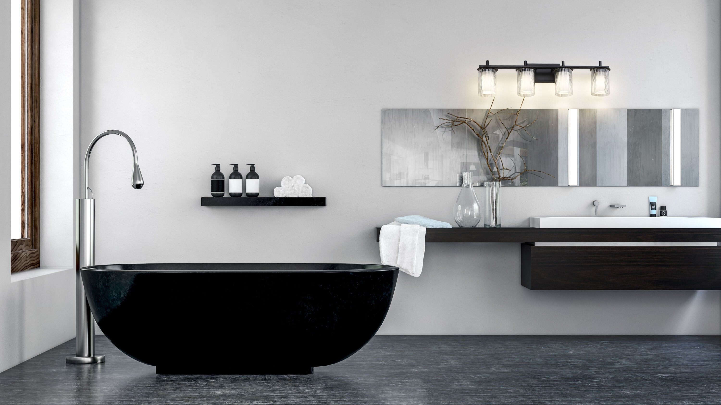 Matte Black 31" Cylinder Glass 4-Light Vanity Fixture