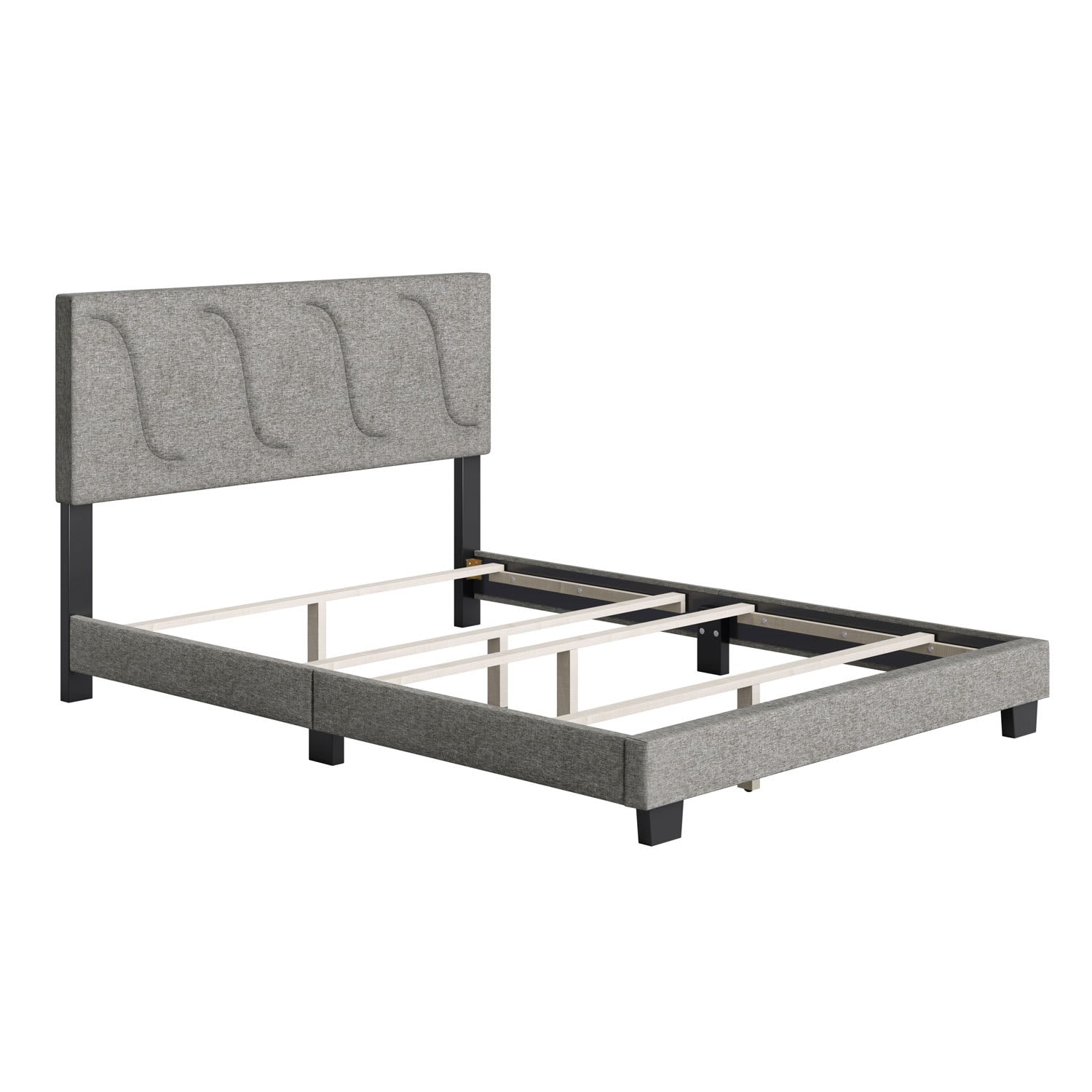 Boyd Sleep 213287 VMI0405GYEK Aberdeen Linen Upholstered King Size Platform Bed Frame with Decorative Design Headboard and Wood Slat Supports Grey