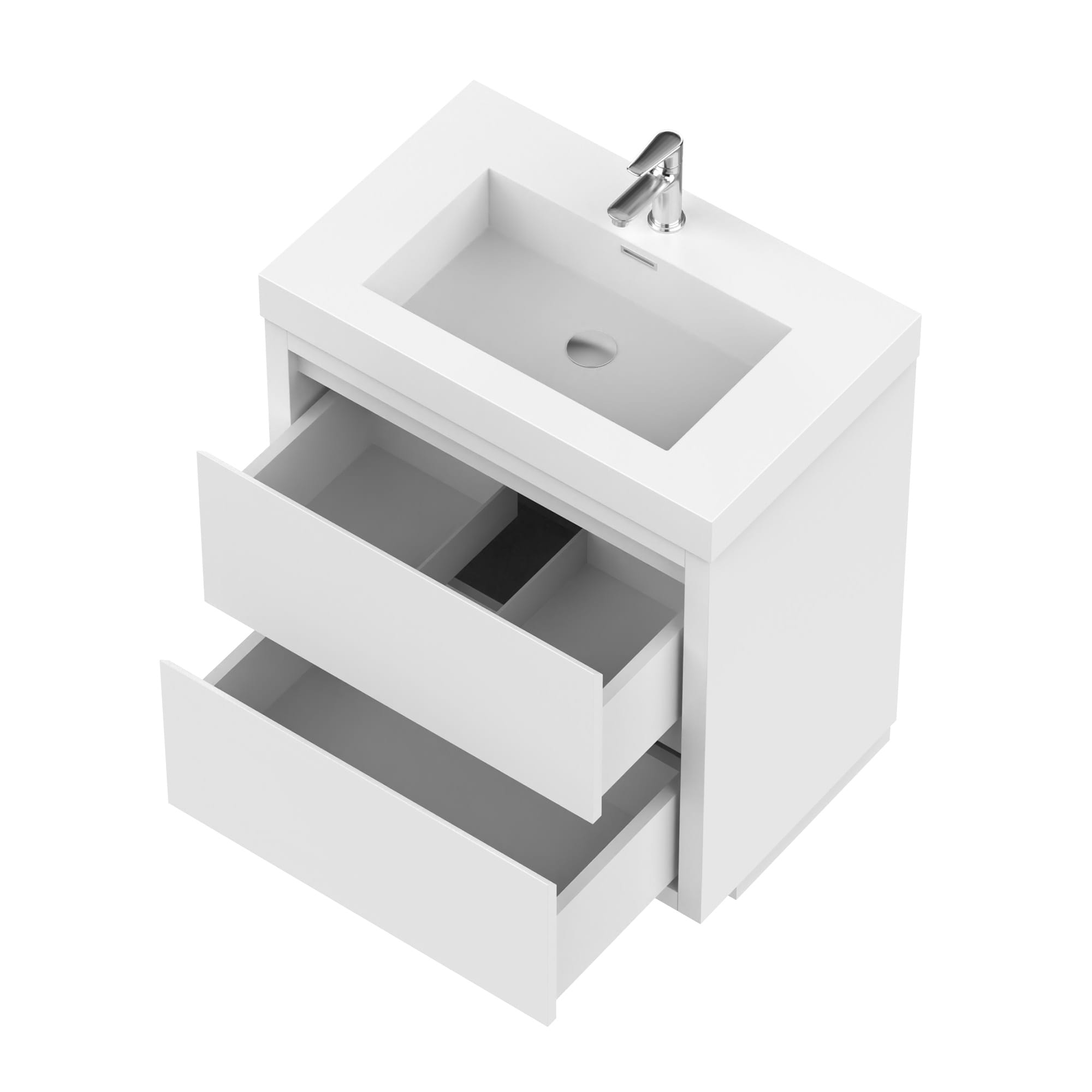 24-Inch Glossy White Single Sink Bathroom Vanity with Resin Top