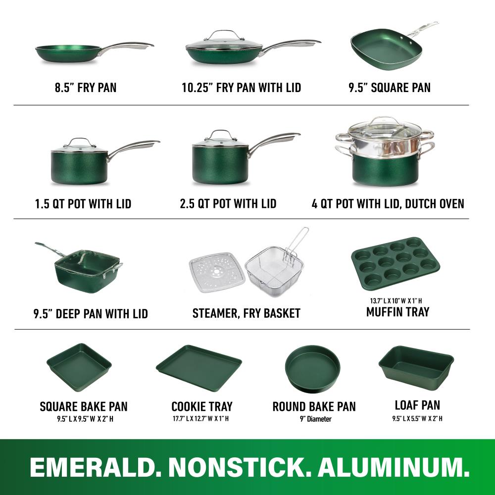 Granitestone 5-Piece Emerald Green Diamond Infused Cookware Set - 9053713