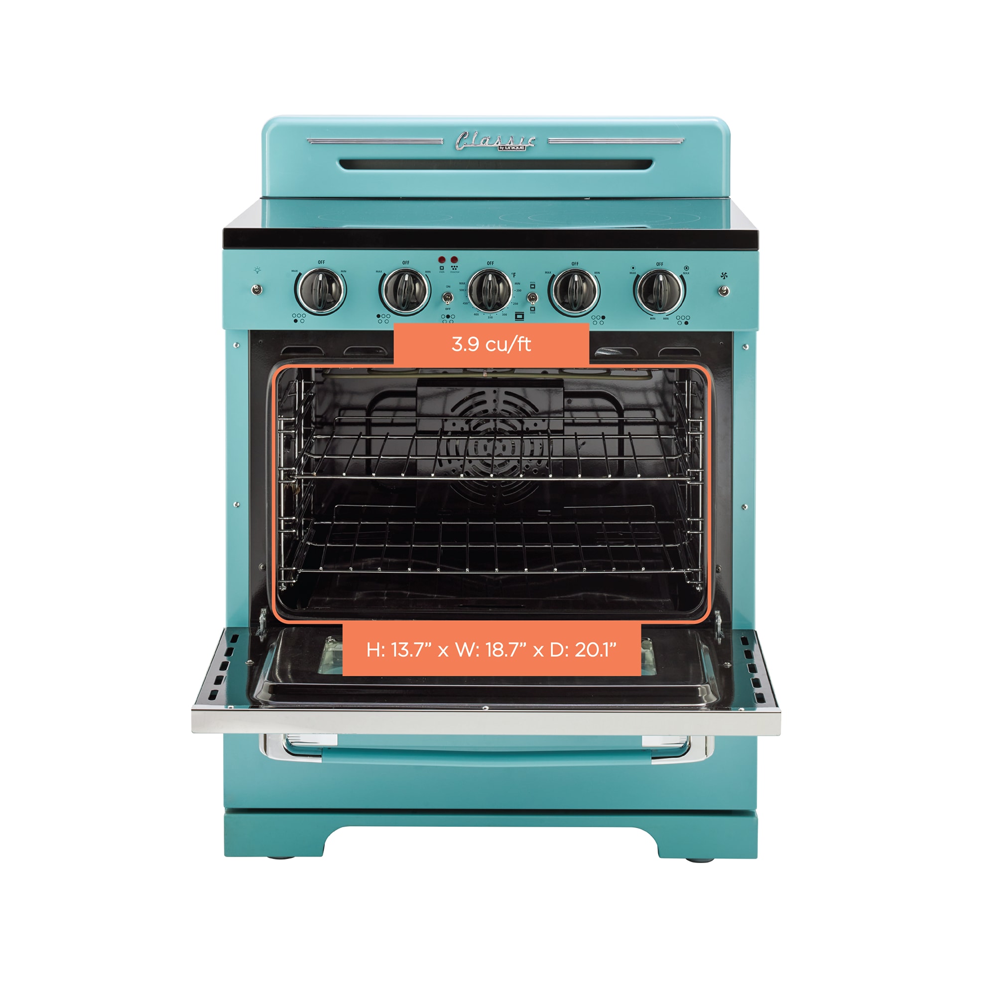 Unique Classic Retro 24 in. 2.9 Cu. ft. Retro GAS Range with Convection Oven in Robin Egg Blue